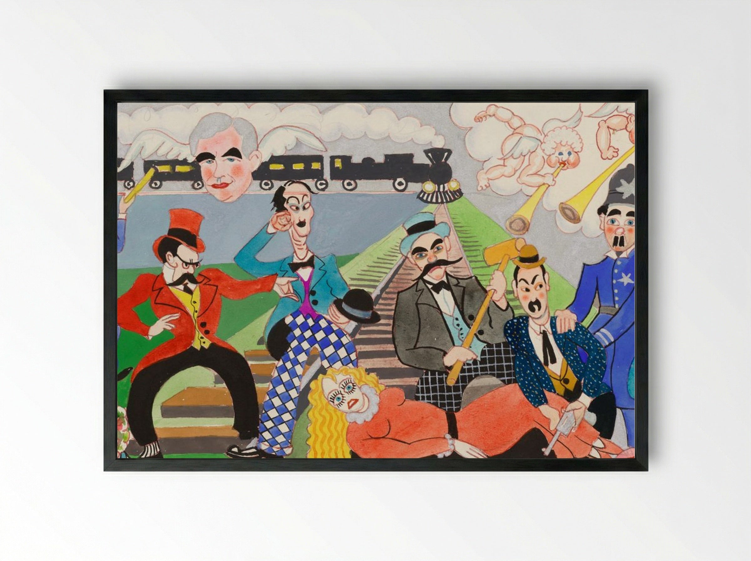 Mural Study 1: Perils of Pauline/Keystone Cops - John Decker - Framed Print Black