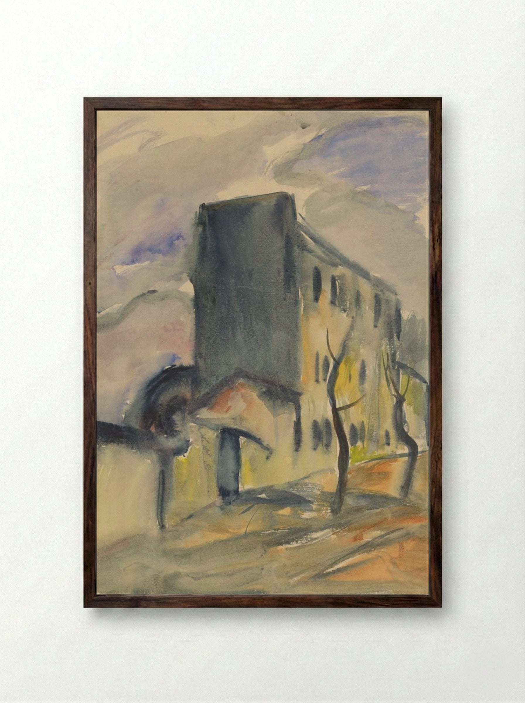 Lonely Blue House - Zolo Palugyay - Framed Print Dark Wood