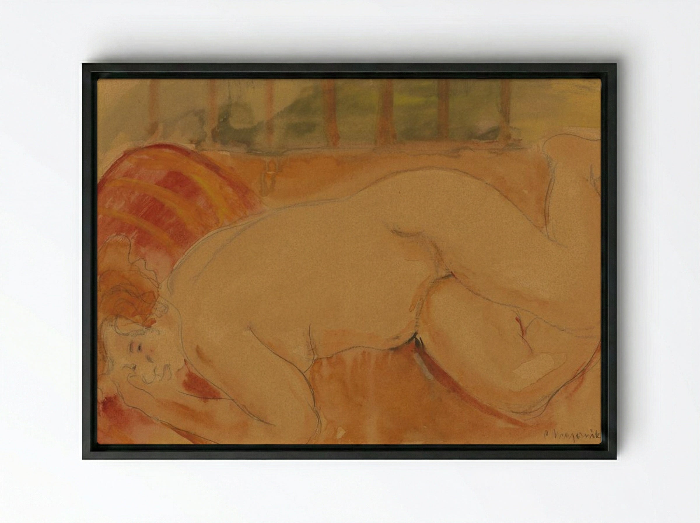 Reclining Nude - Cyprián Majerník - Framed Canvas Black