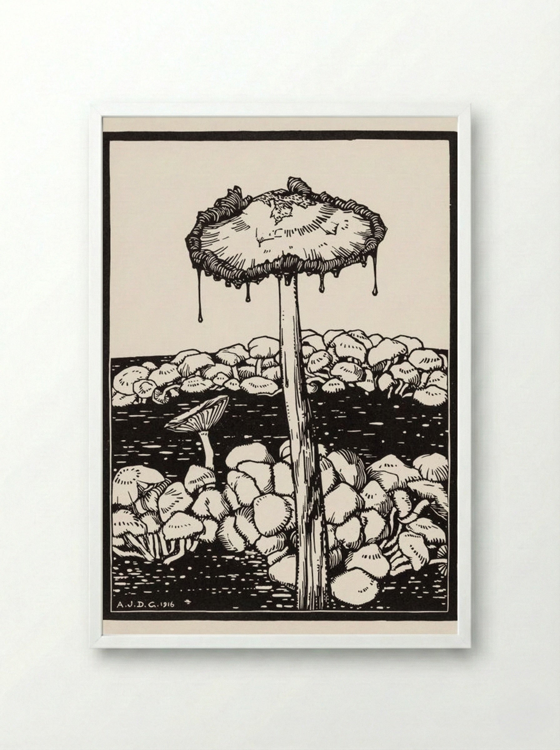 Dripping Mushroom - Julie de Graag - Framed Print White