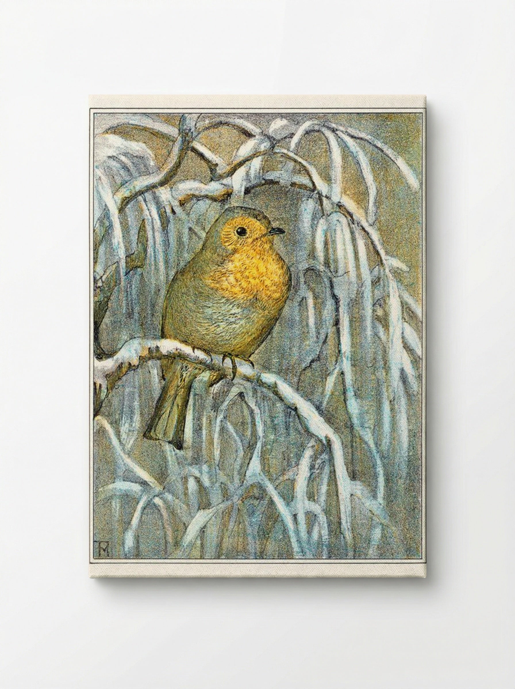 Robin on Snowy Branch - Theo van Hoytema - Canvas