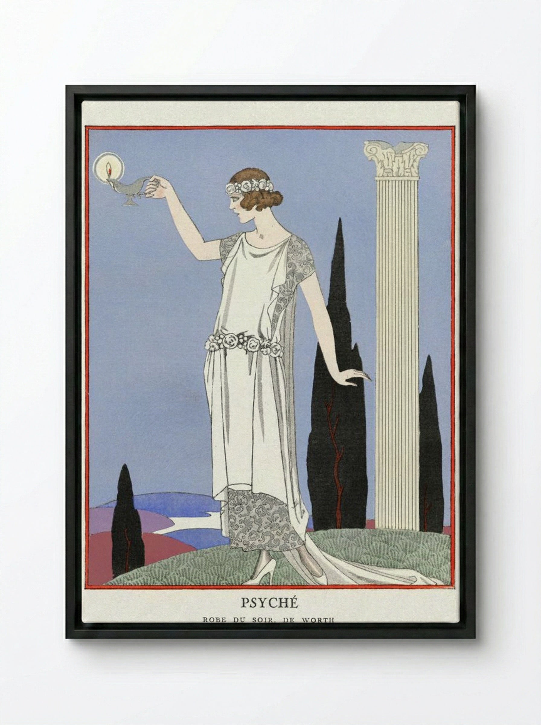 Psyché, Robe du Soir, de Worth - George Barbier - Framed Canvas Black