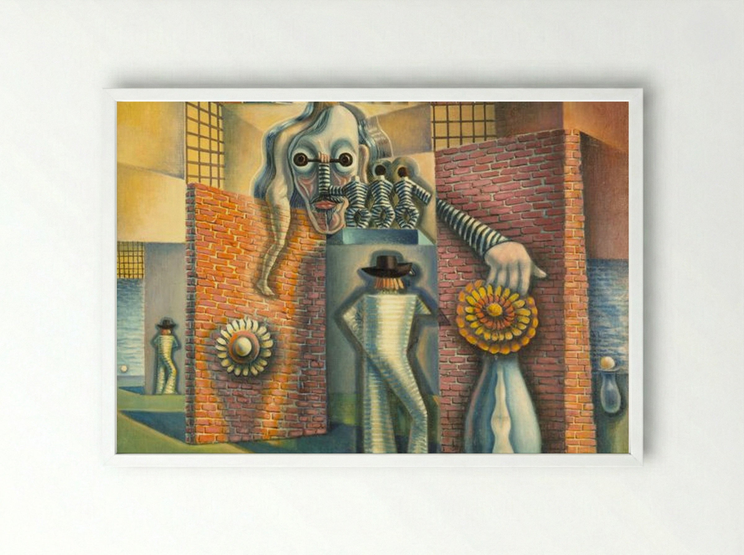 Untitled (Surrealist Composition with Figures) - Benjamin F. Berlin - Framed Print White