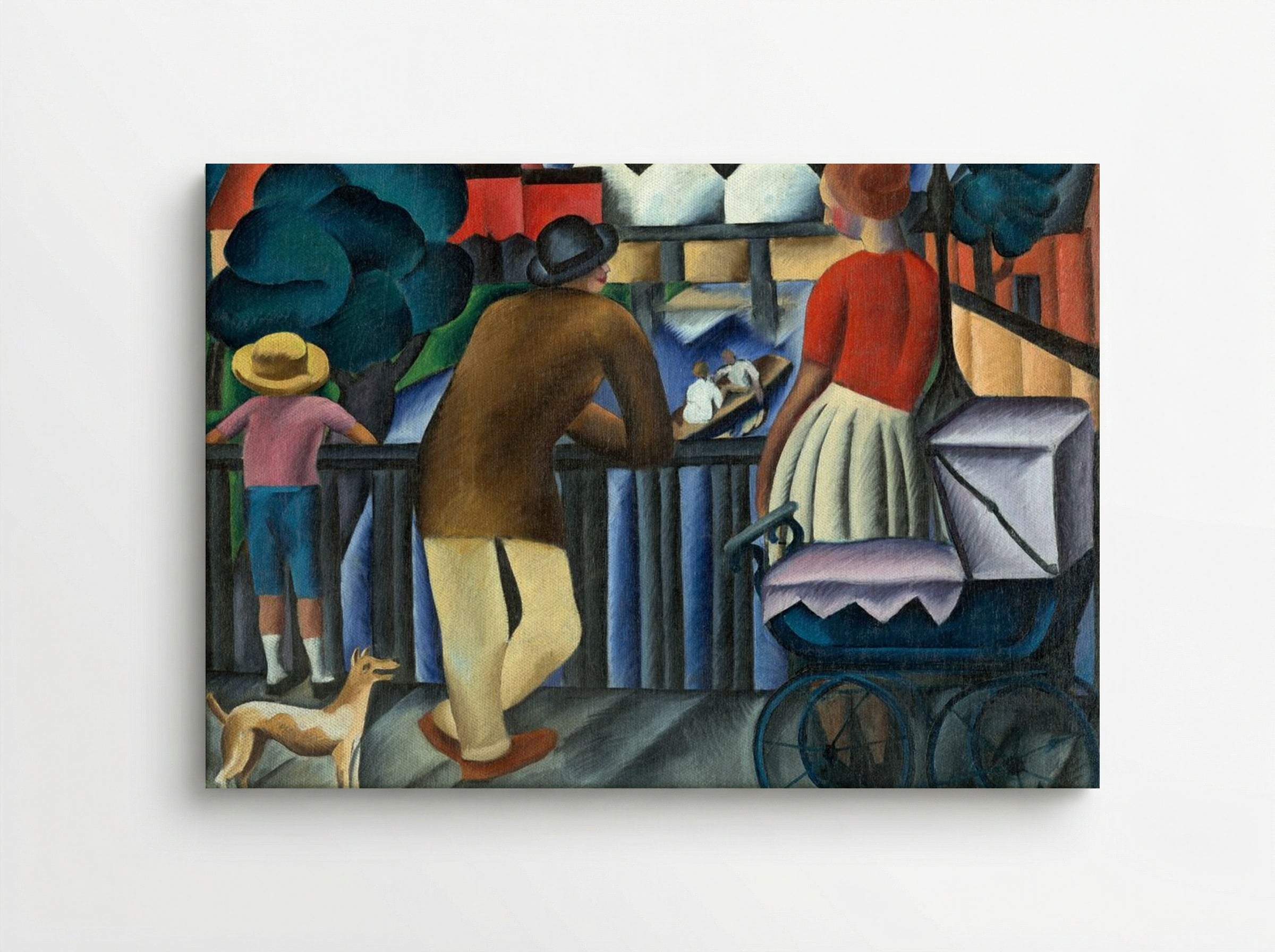 Urban Scene with Figures and Pram - Gejza Schiller - Canvas