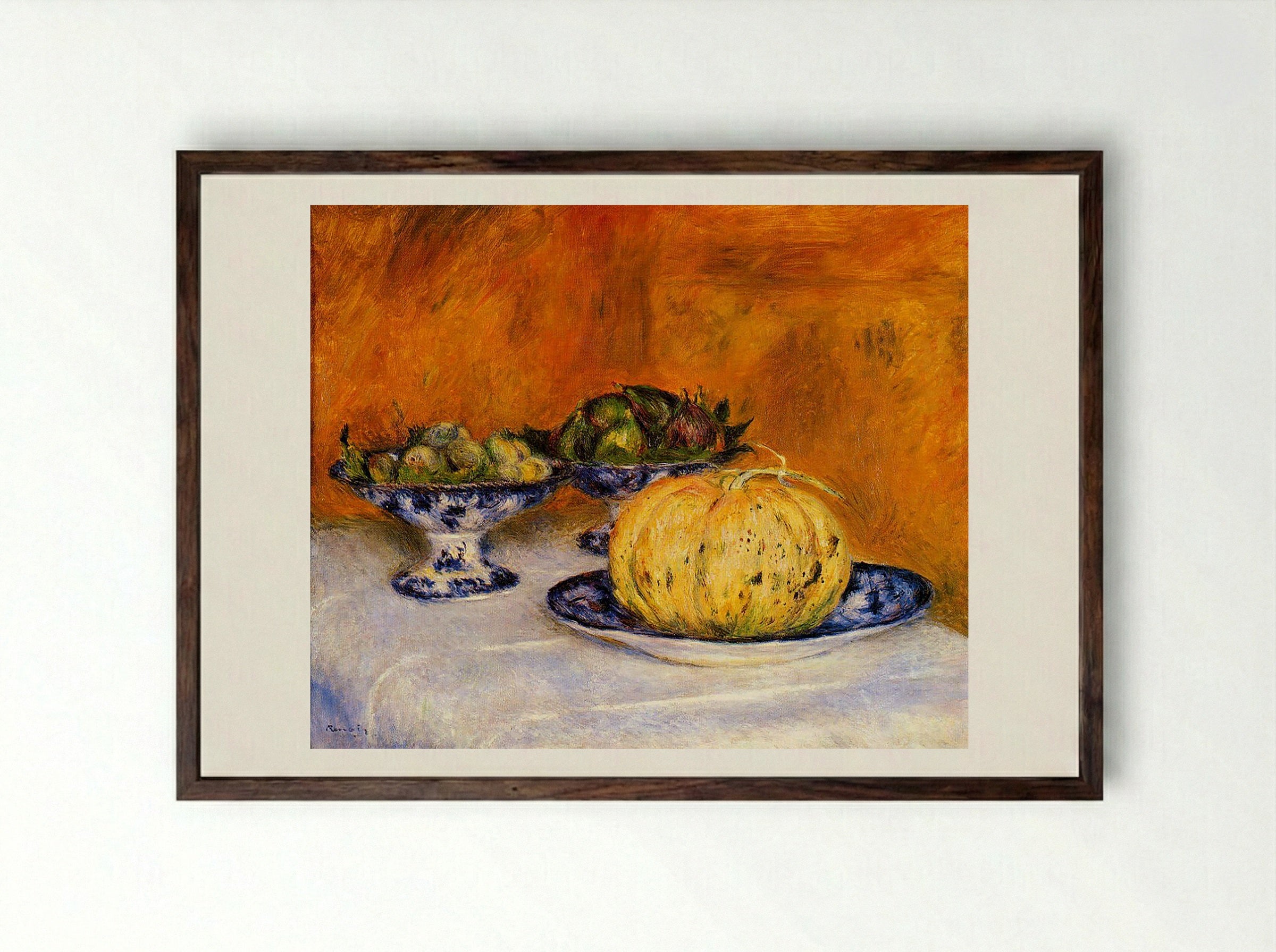 Still Life with Melon - Pierre-Auguste Renoir - Framed Print Dark Wood
