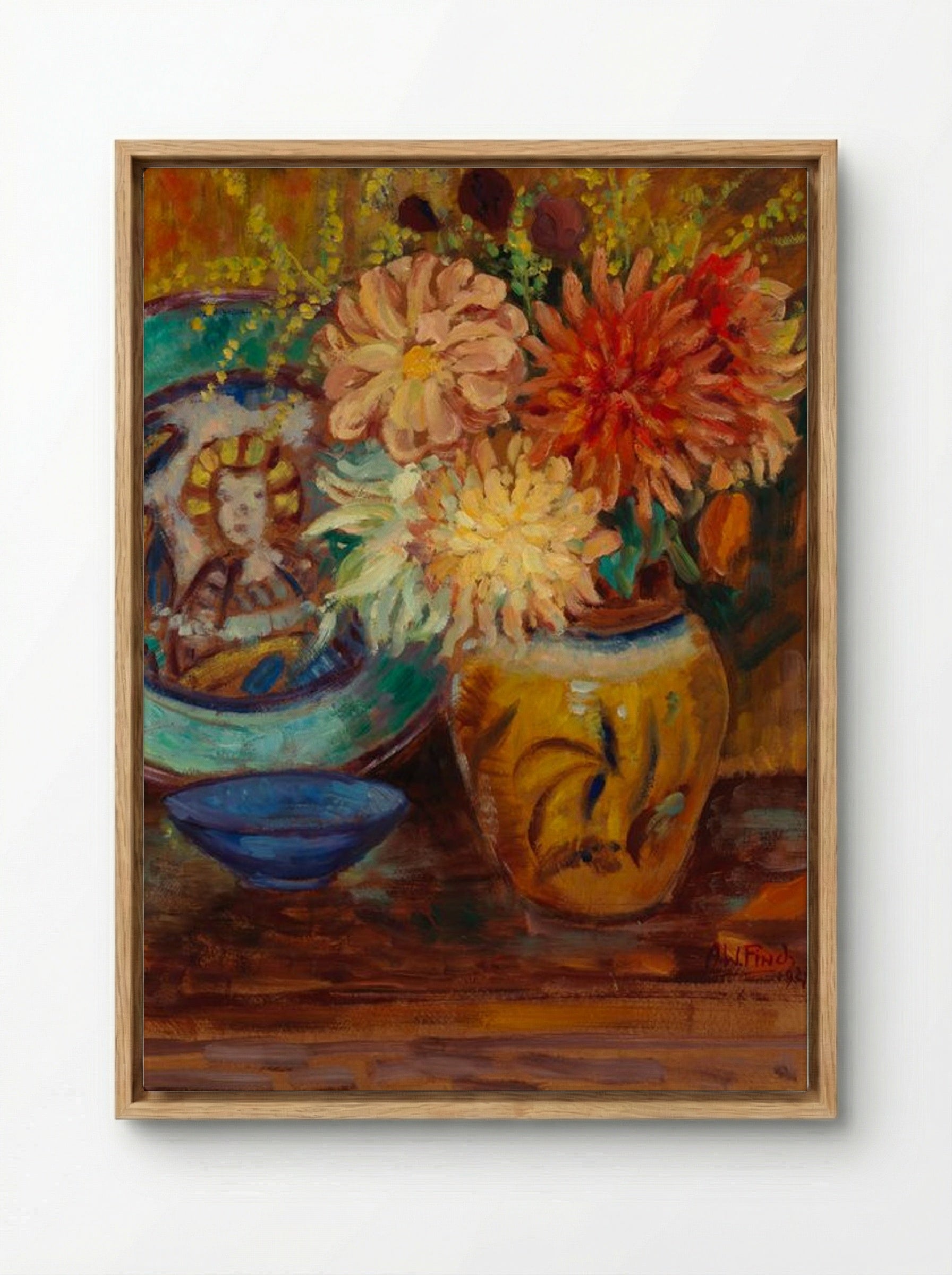 Chrysanthemums - Alfred William Finch - Framed Canvas Wood