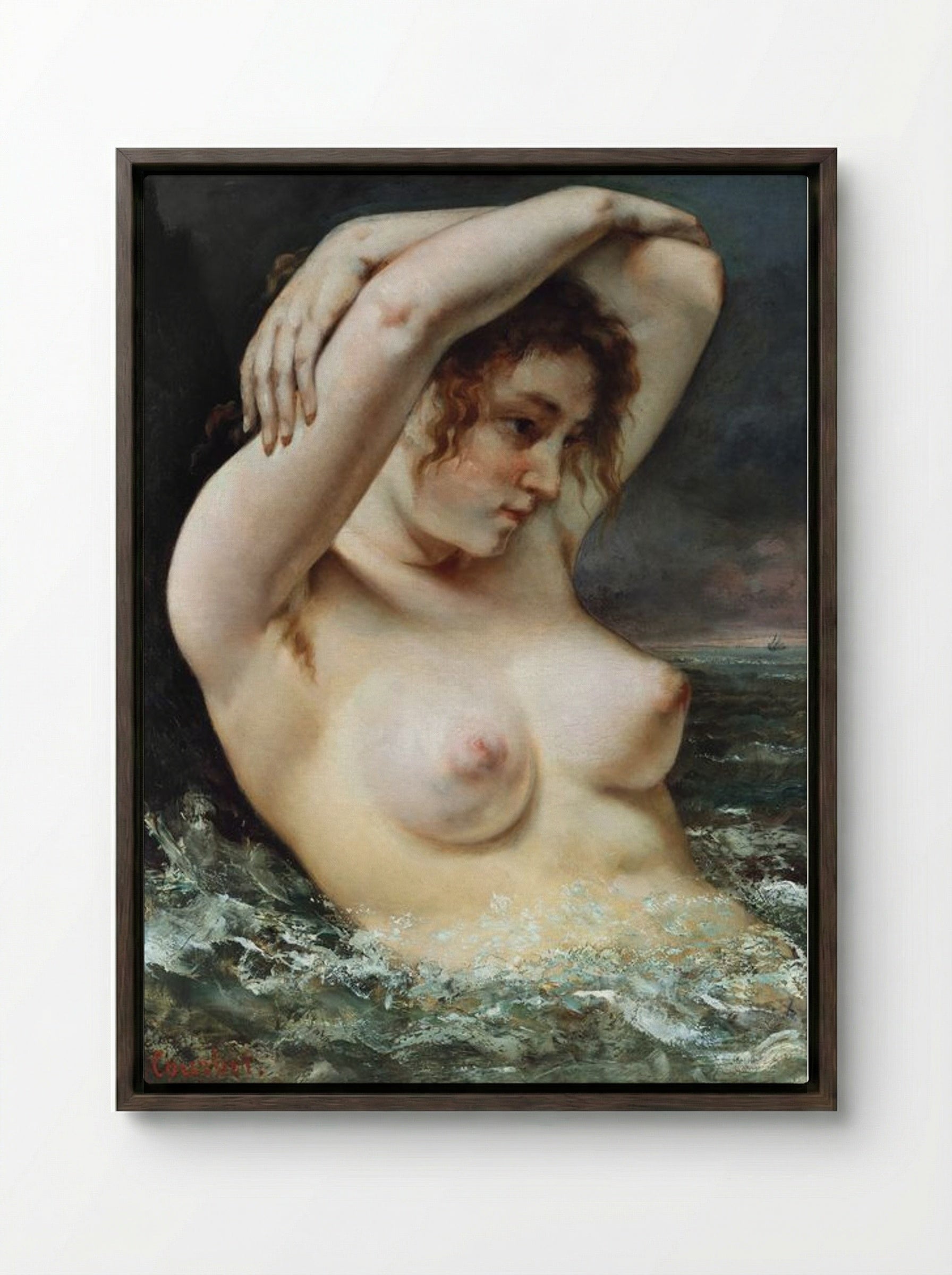 The Woman in the Waves - Gustave Courbet - Framed Canvas Dark Wood