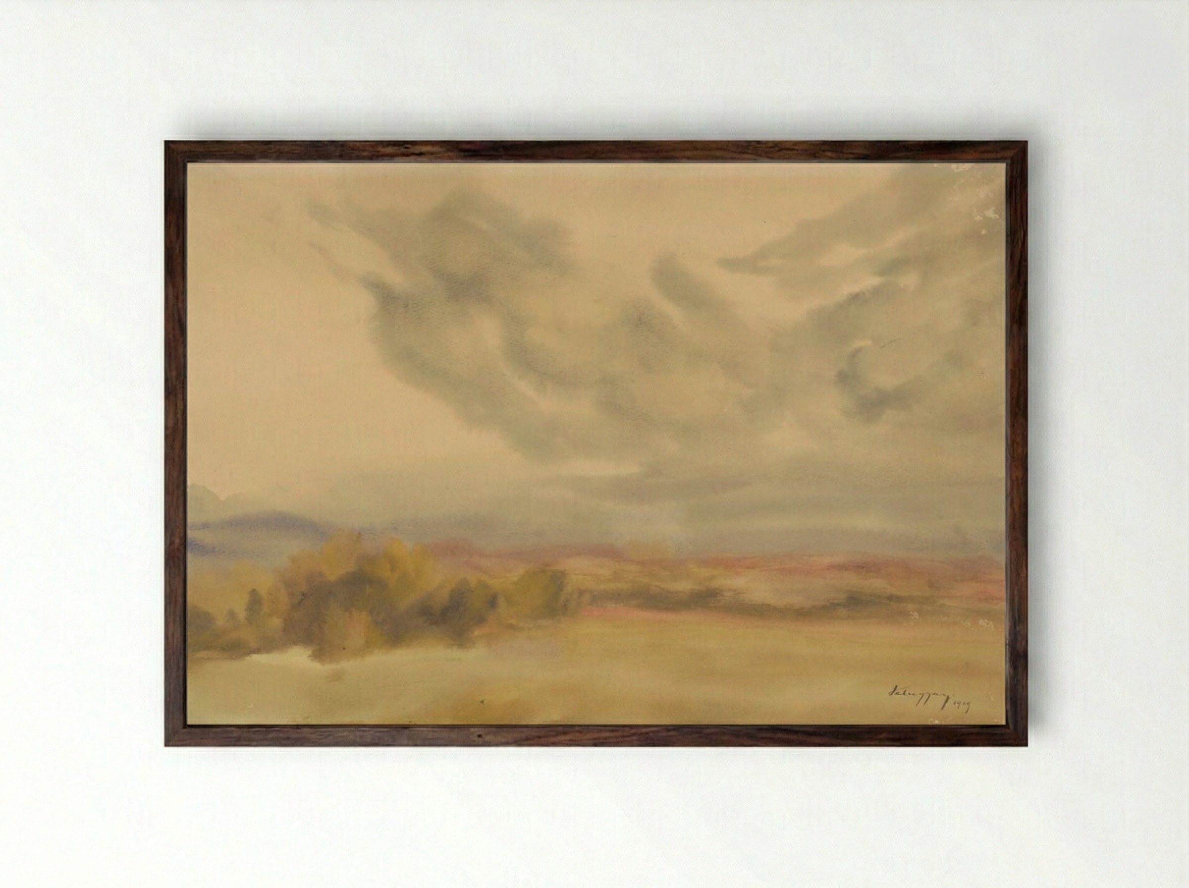 Clouds Over a Plain - Zolo Palugyay - Framed Print Dark Wood