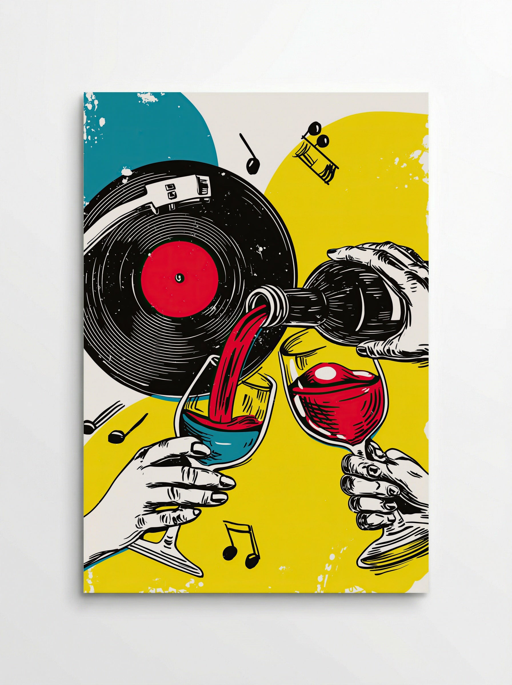 Vinyl and Vino – Bold Pop Art Wine and Music Print - Poster