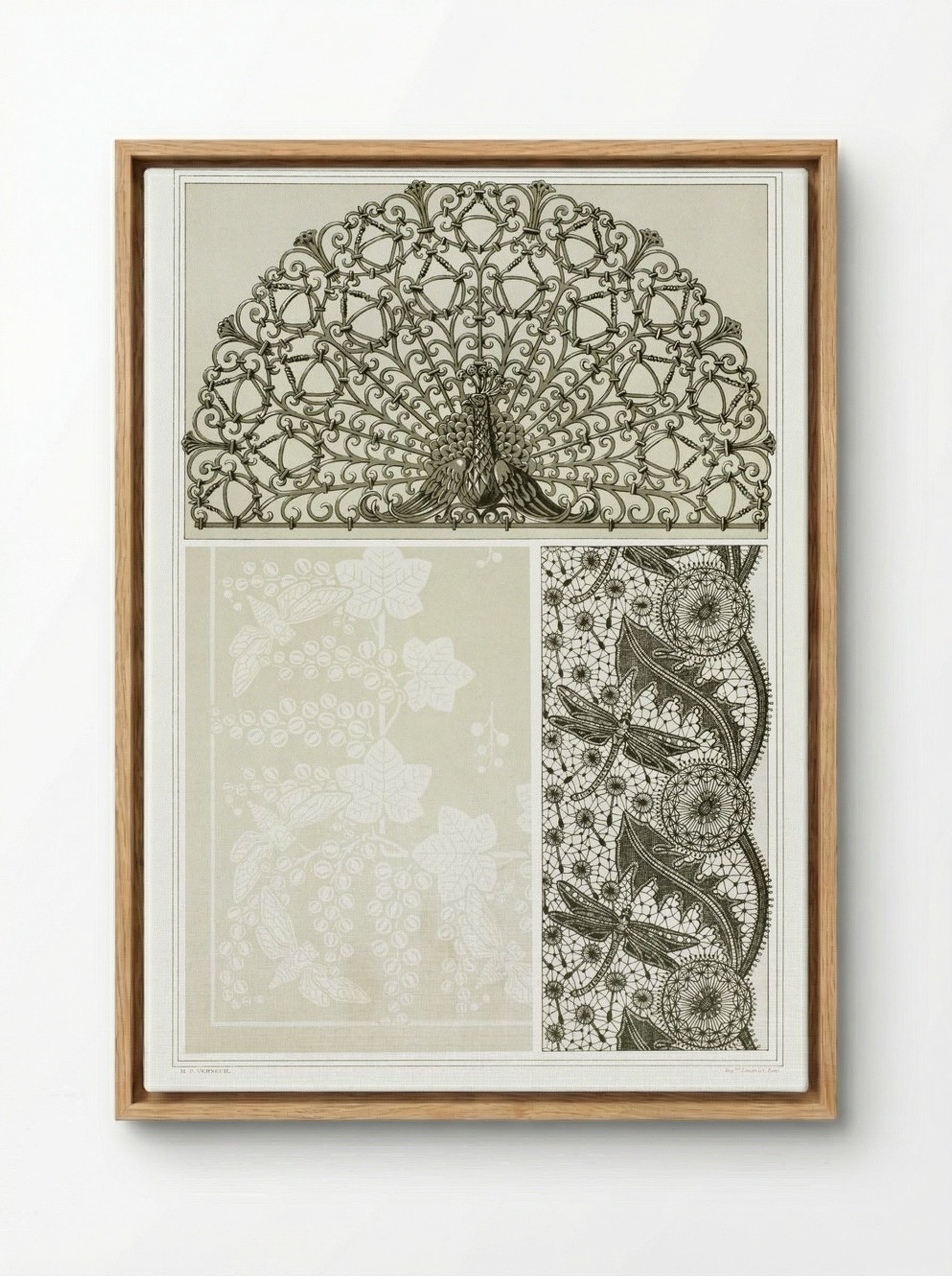 L'Animal dans la Décoration, Plate 14 (Peacock, Cicadas, Dragonflies) - Maurice Pillard Verneuil - Framed Canvas Wood