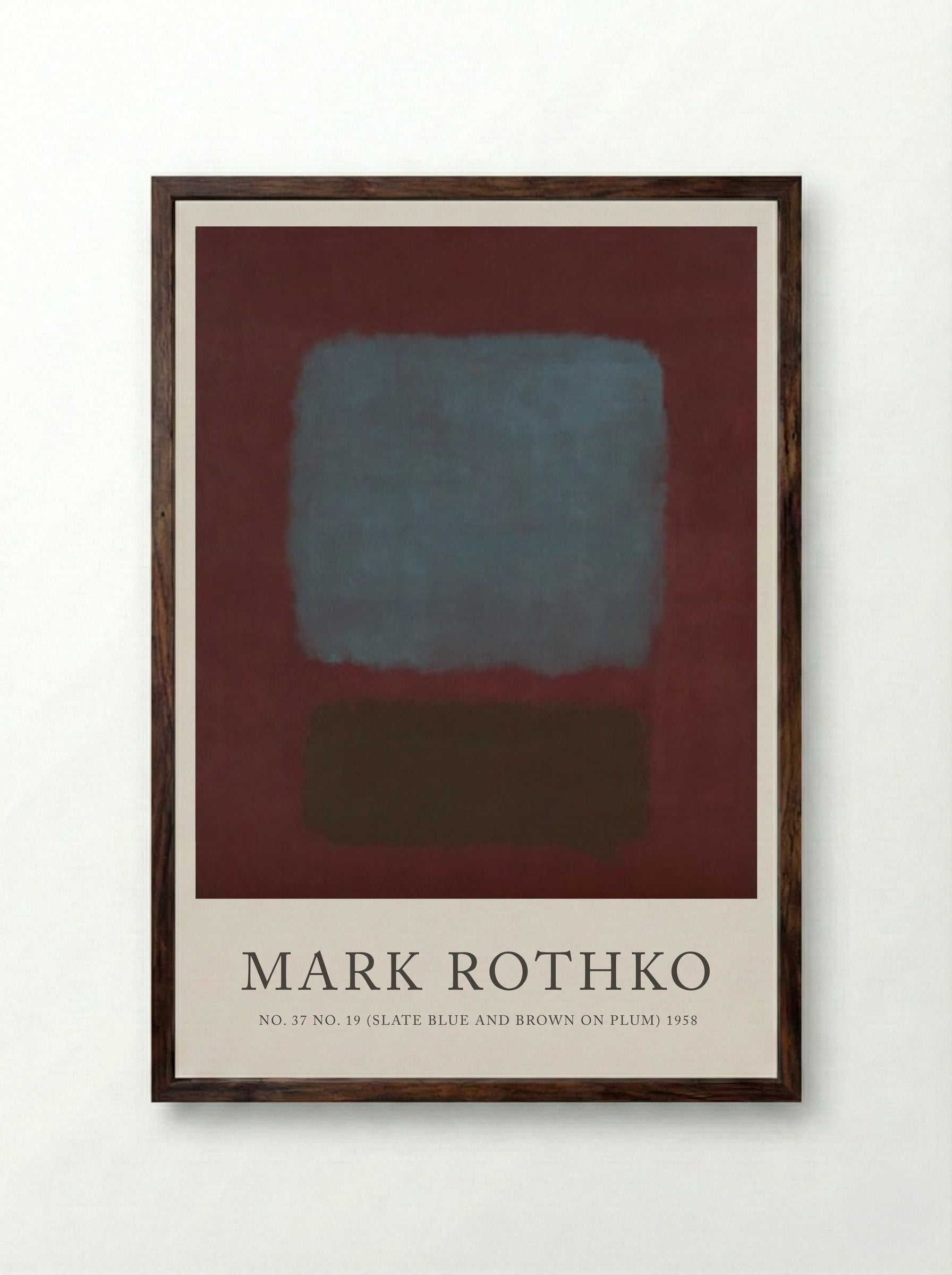 No. 37 No. 19 (Slate Blue and Brown on Plum) - Mark Rothko - Framed Print Dark Wood