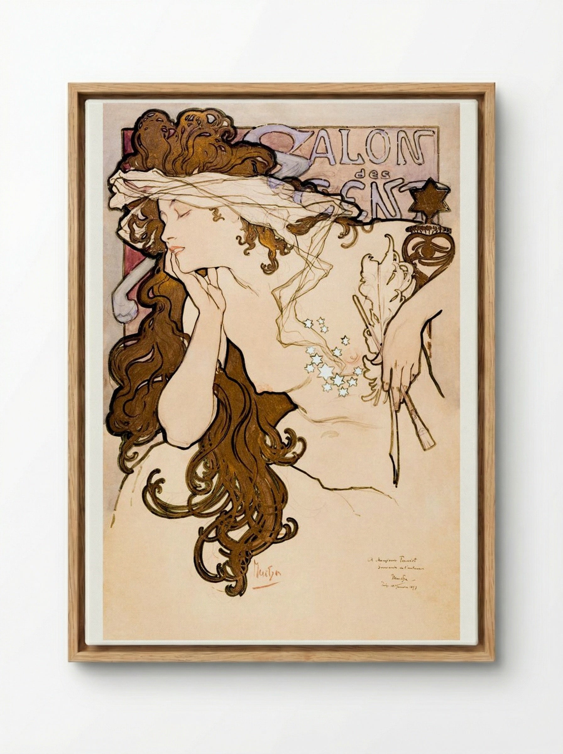 Salon des Cent Poster - Alphonse Mucha - Framed Canvas Wood