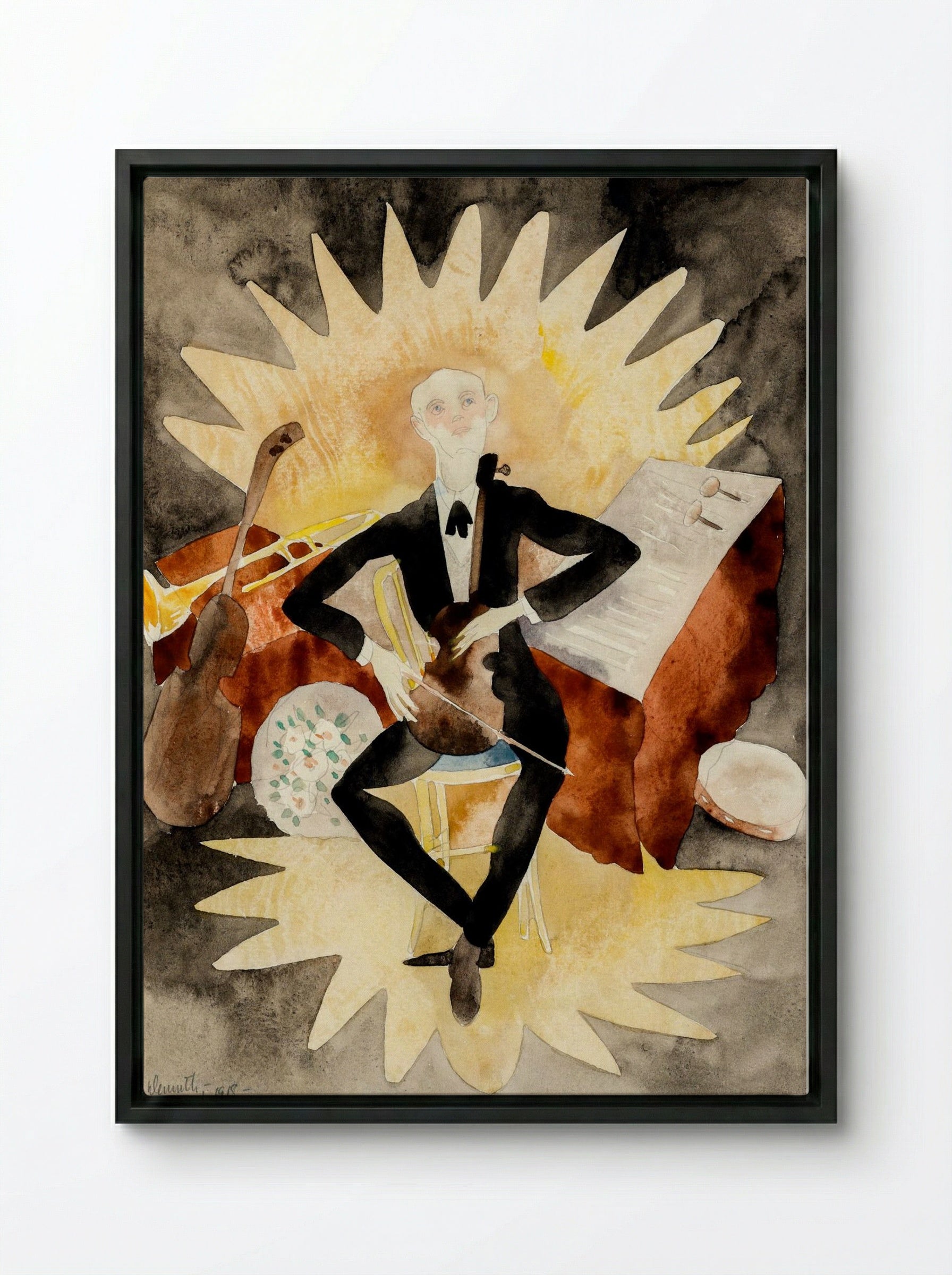 The Musician - Charles Demuth - Framed Canvas Black