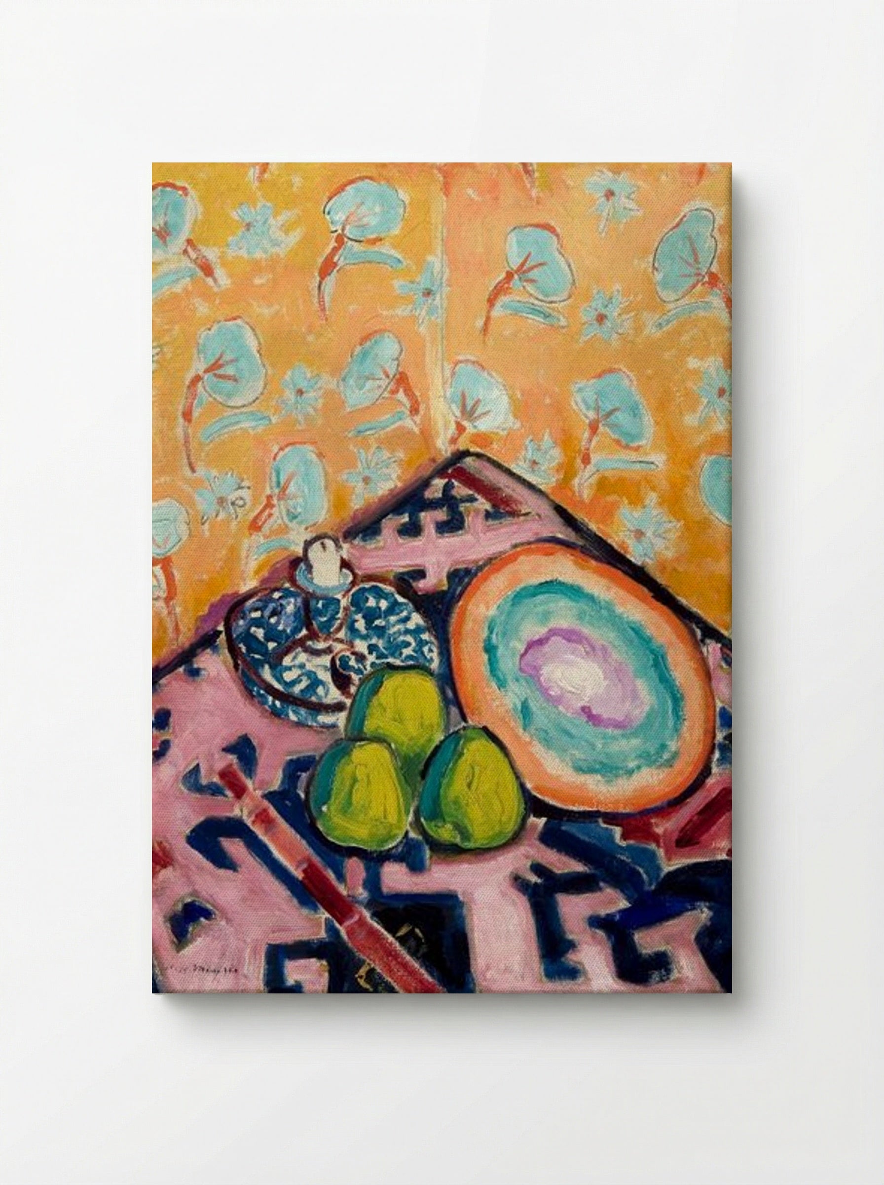 Still Life with Fruit and Patterned Background - Alfred Henry Maurer - Canvas