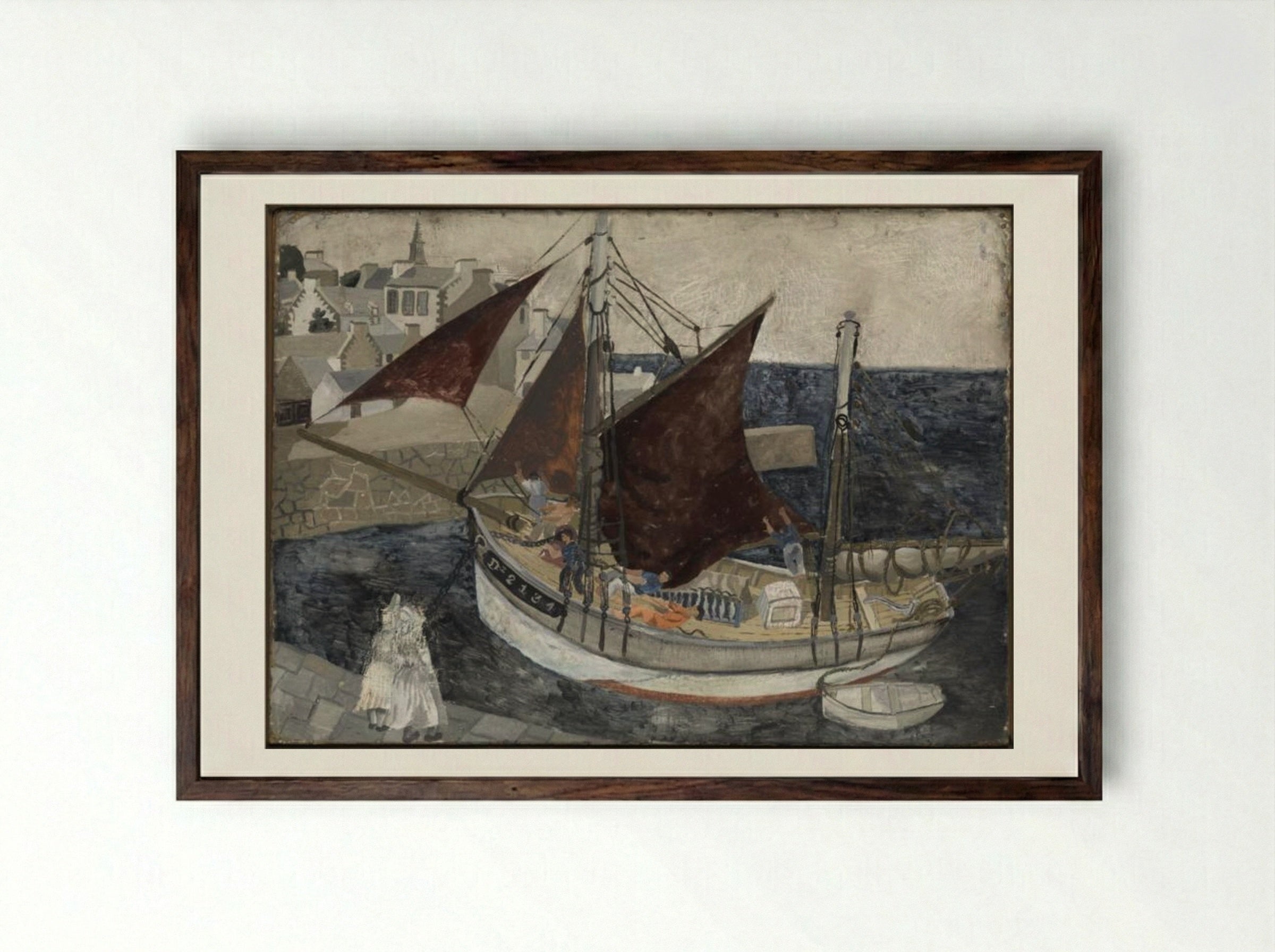 Boat in Harbour, Brittany - Christopher Wood - Framed Print Dark Wood