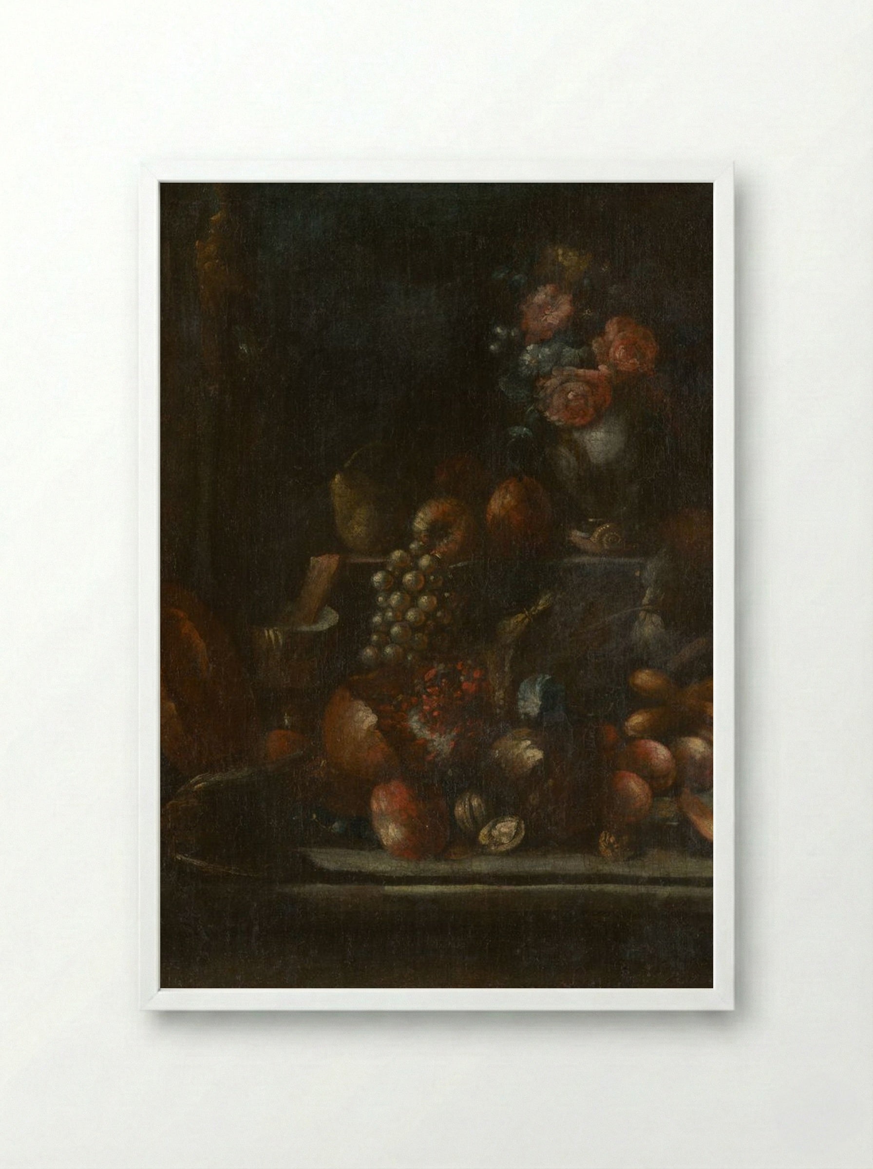 Still Life with Fruit and a Vase - Fine Art Print - Framed Print White