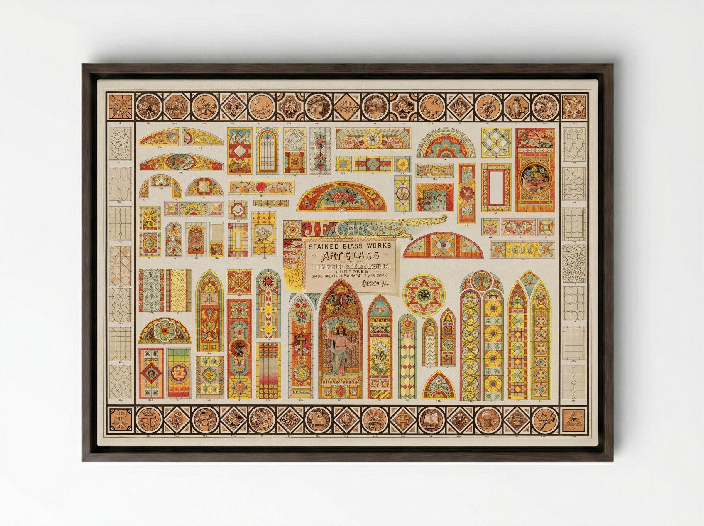 Stained Glass Works for Domestic and Ecclesiastical Purposes - J.F. Carse - Framed Canvas Dark Wood