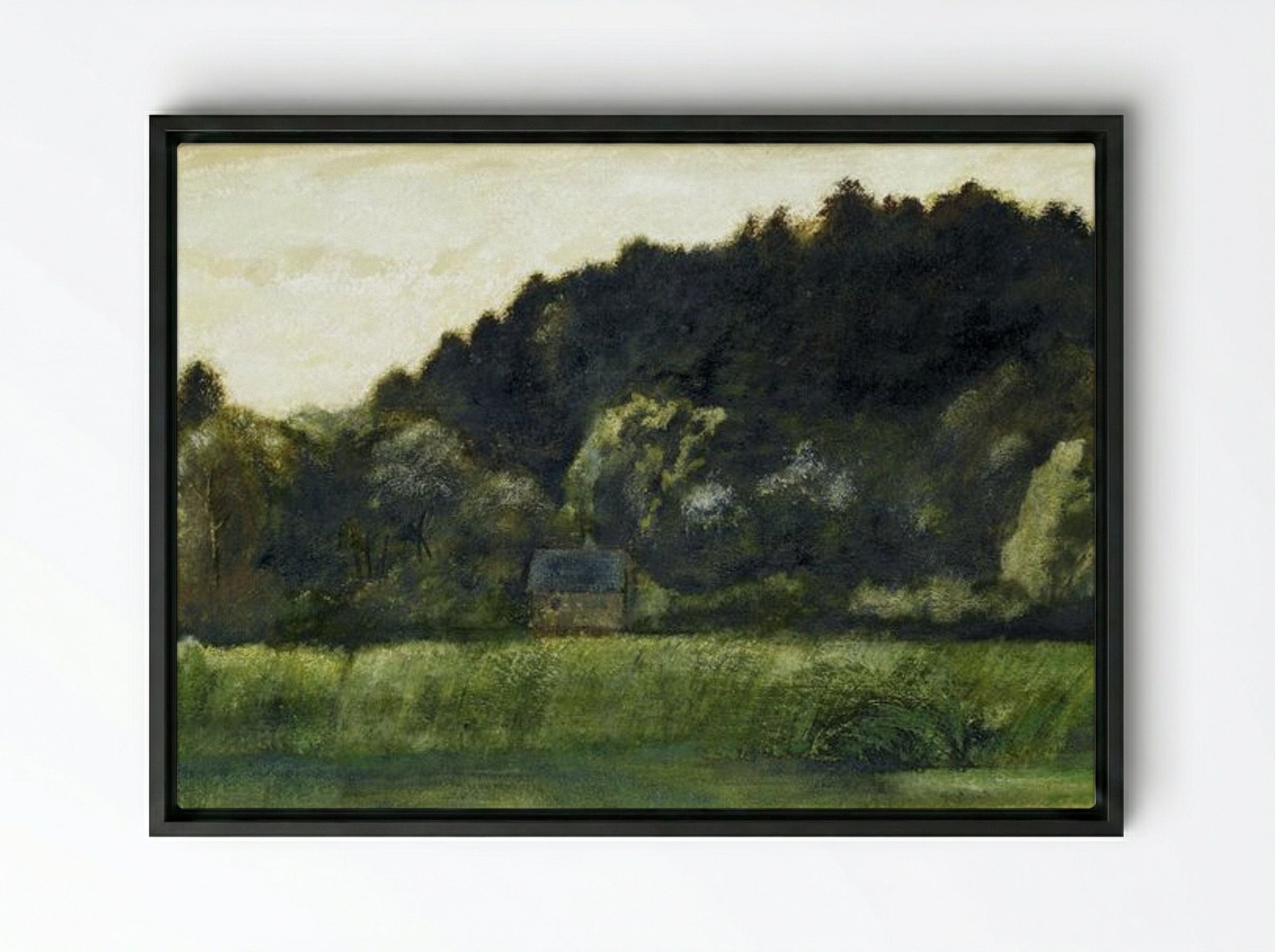 Landscape Study with Cottage - Edward Burne-Jones - Framed Canvas Black