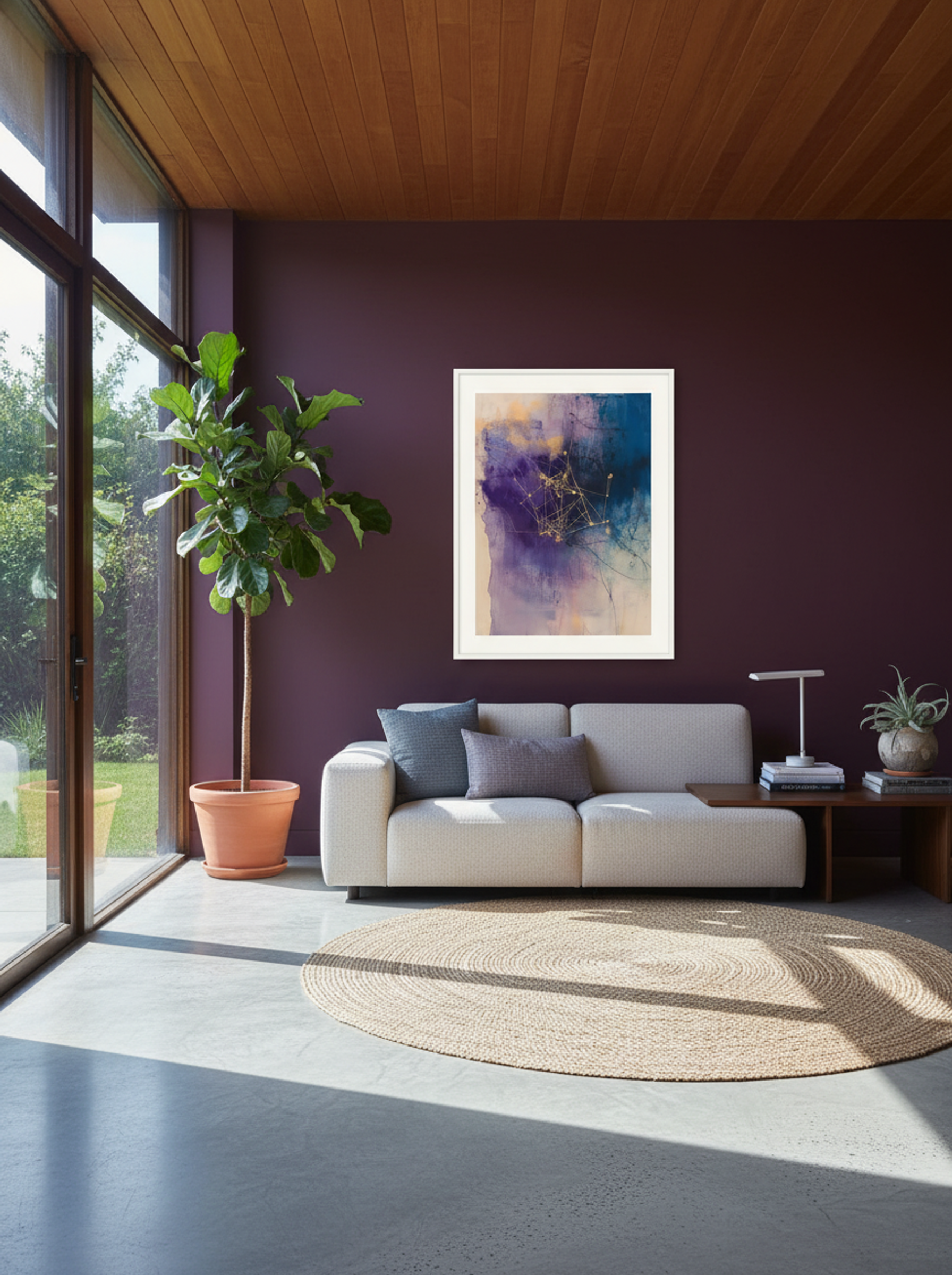 Celestial Threads – Abstract Cosmic Network in Gold and Violet - Lifestyle