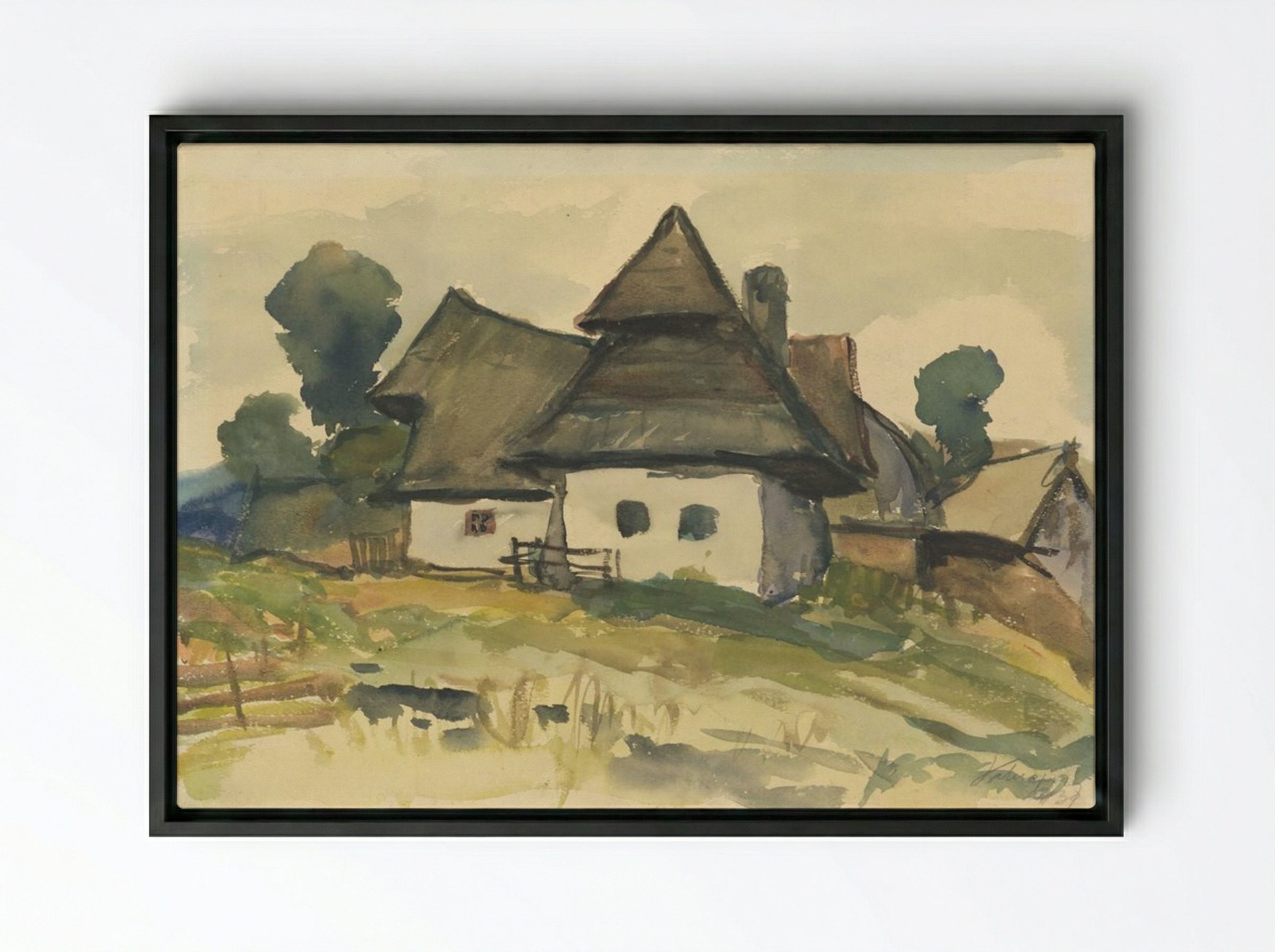 Village Motif - Zolo Palugyay - Framed Canvas Black
