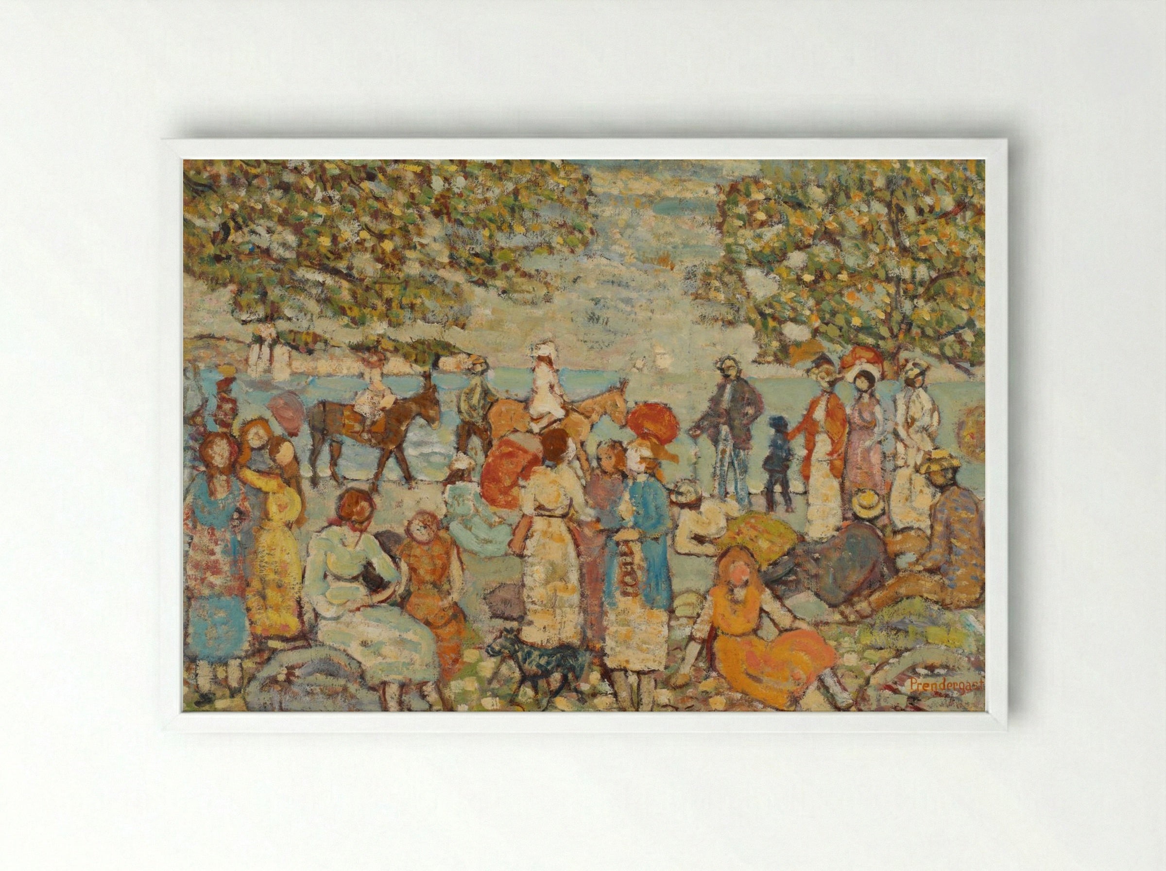 Beach Scene with Donkeys or Mules - Maurice Brazil Prendergast - Framed Print White