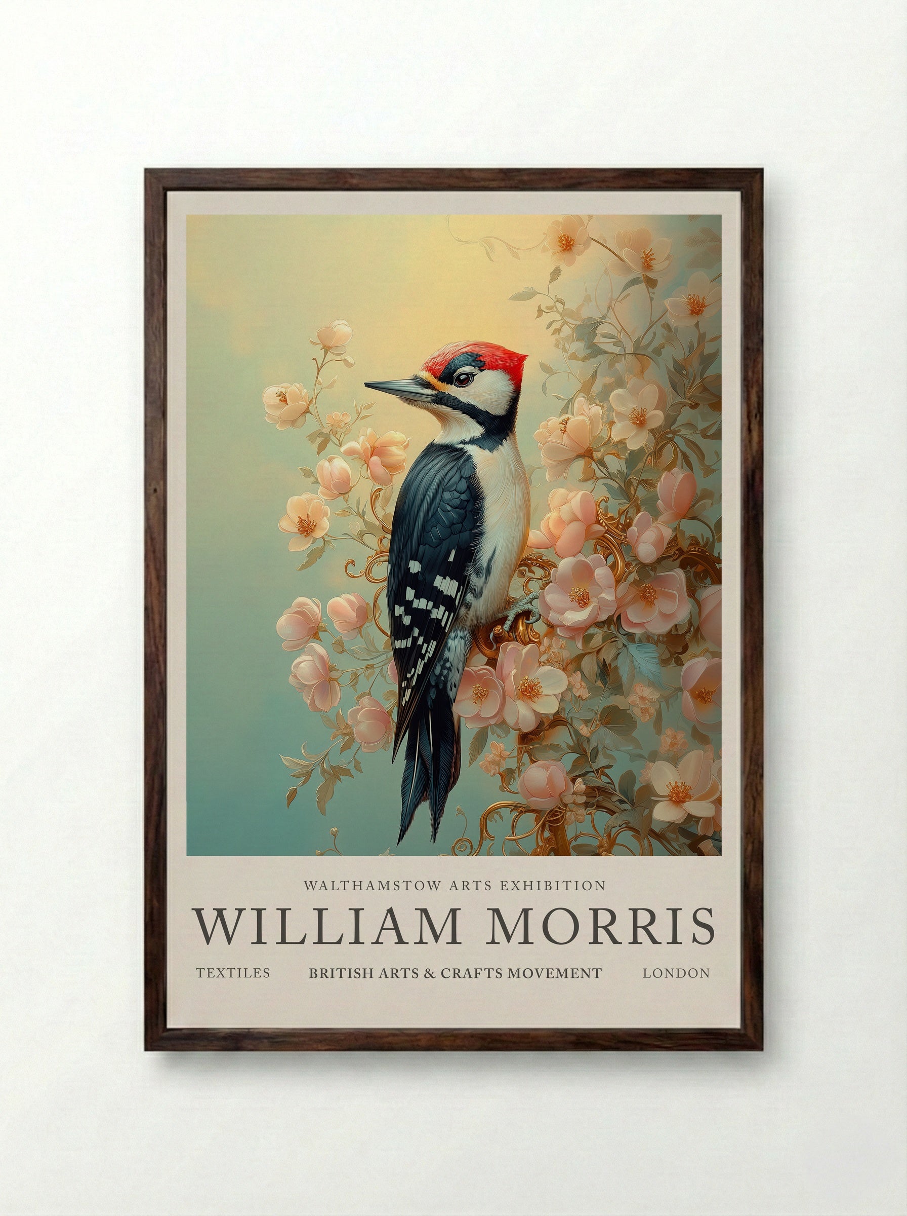 The Great Spotted Woodpecker - William Morris - Framed Print Dark Wood