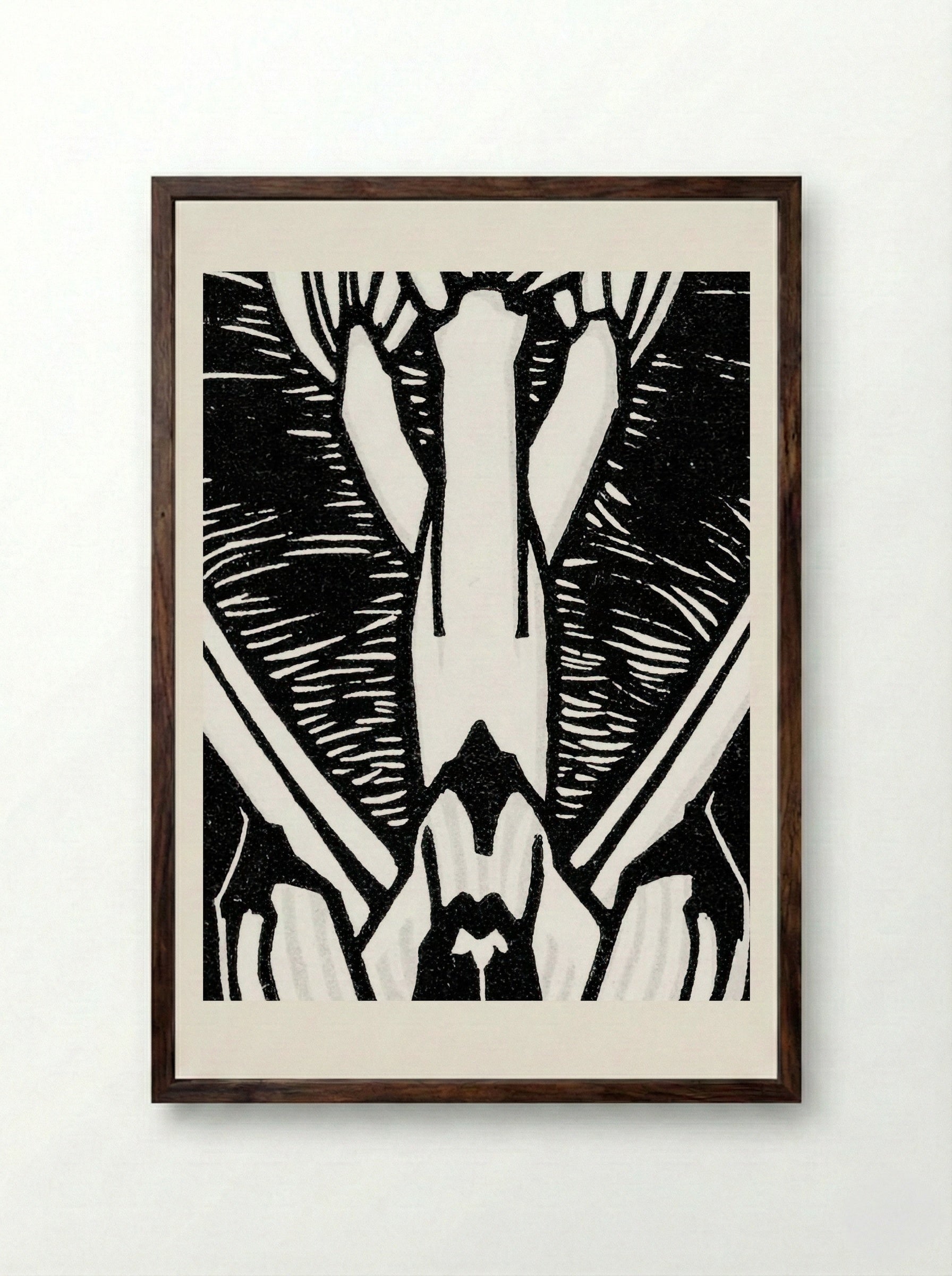 April (Floral Woodcut) - Julie de Graag - Framed Print Dark Wood