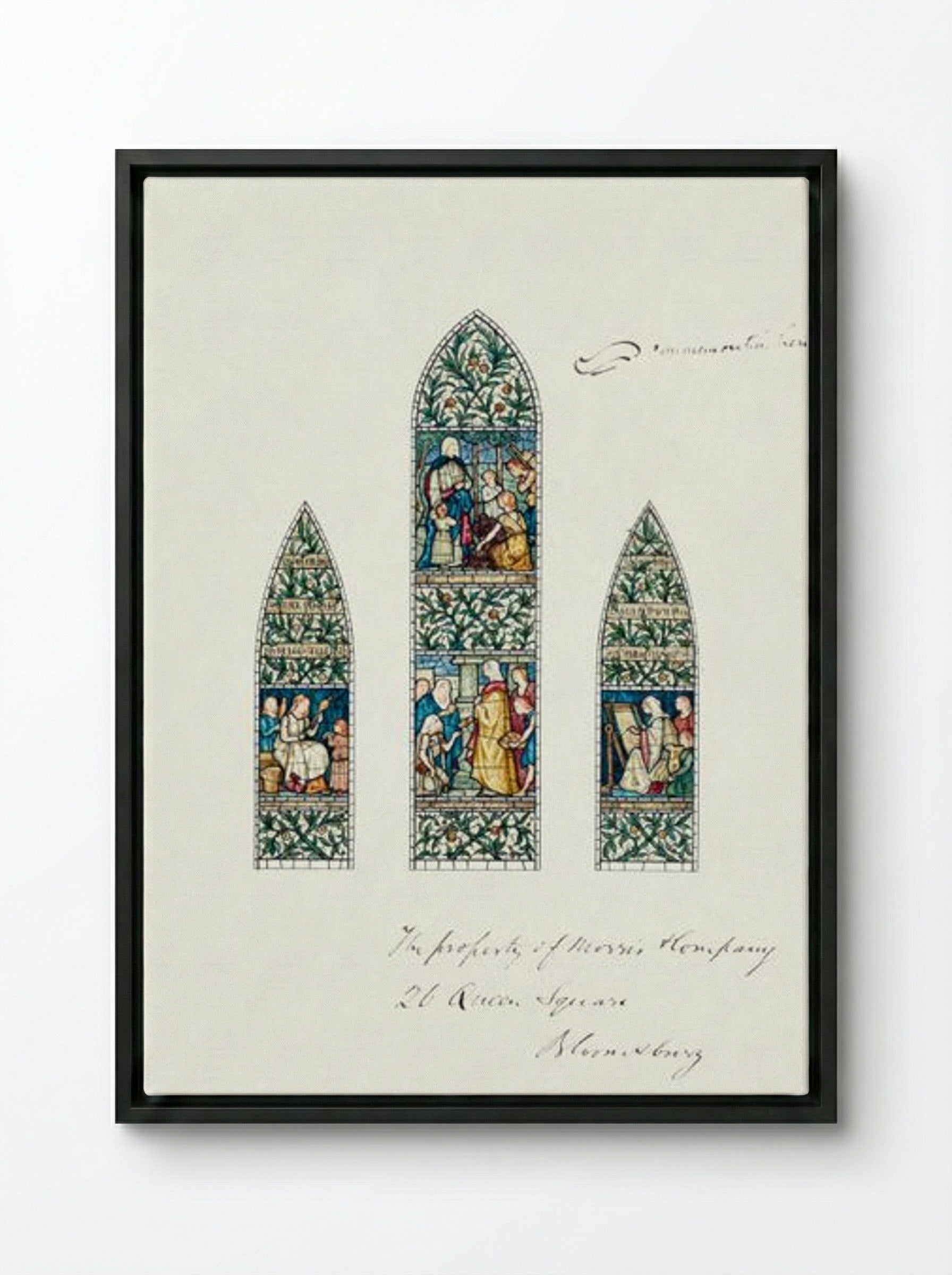 Design for Stained Glass, Southeast Window, Nave, Paisley Abbey, Scotland - Edward Burne-Jones - Framed Canvas Black