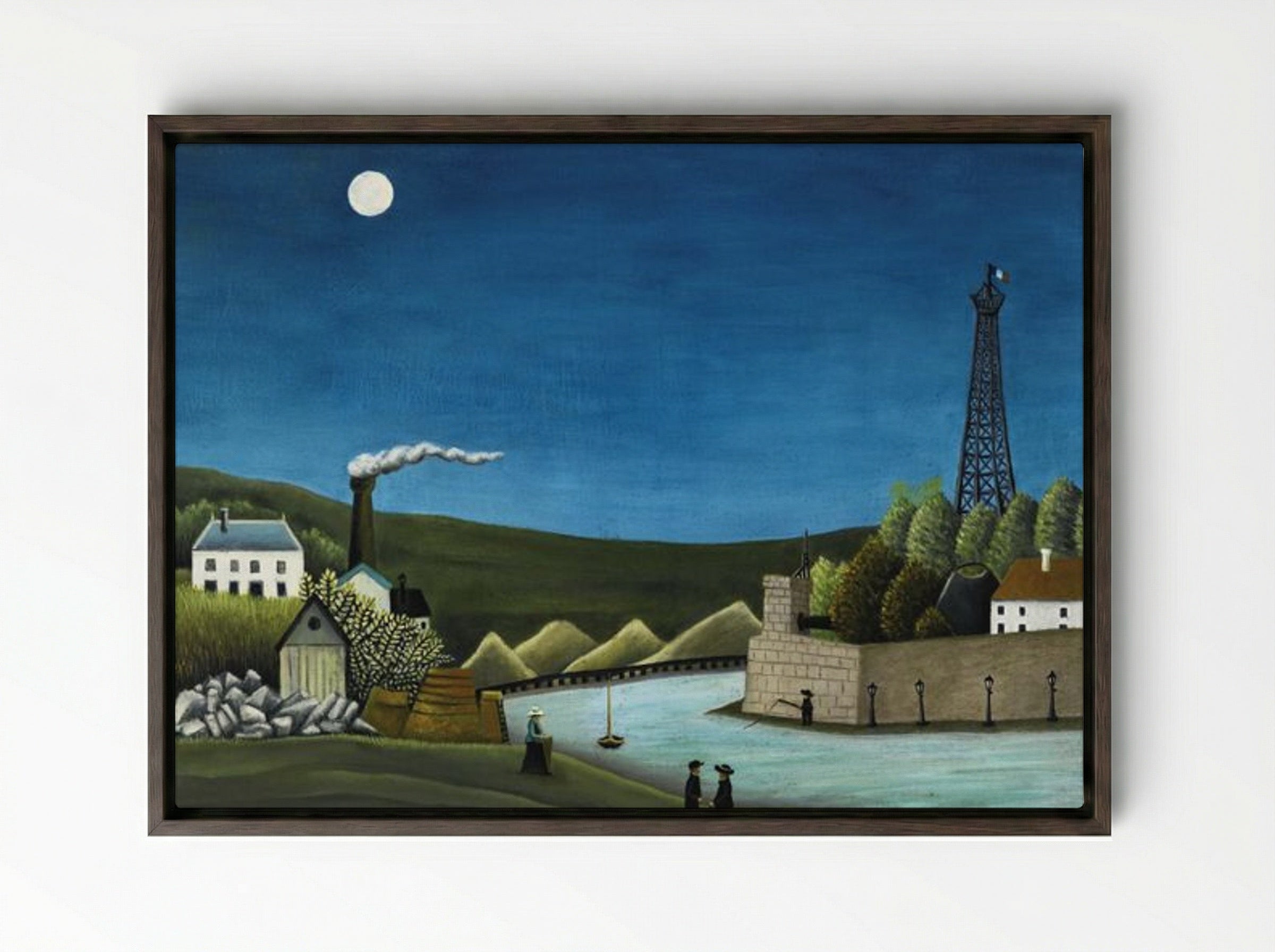 La Seine à Suresnes - Henri Rousseau - Framed Canvas Dark Wood