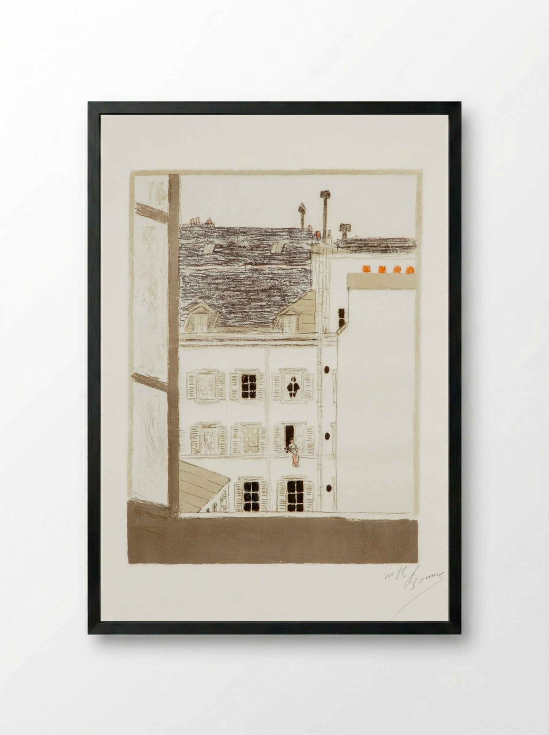House in the Courtyard (from 'Some Aspects of Life in Paris') - Pierre Bonnard - Framed Print Black