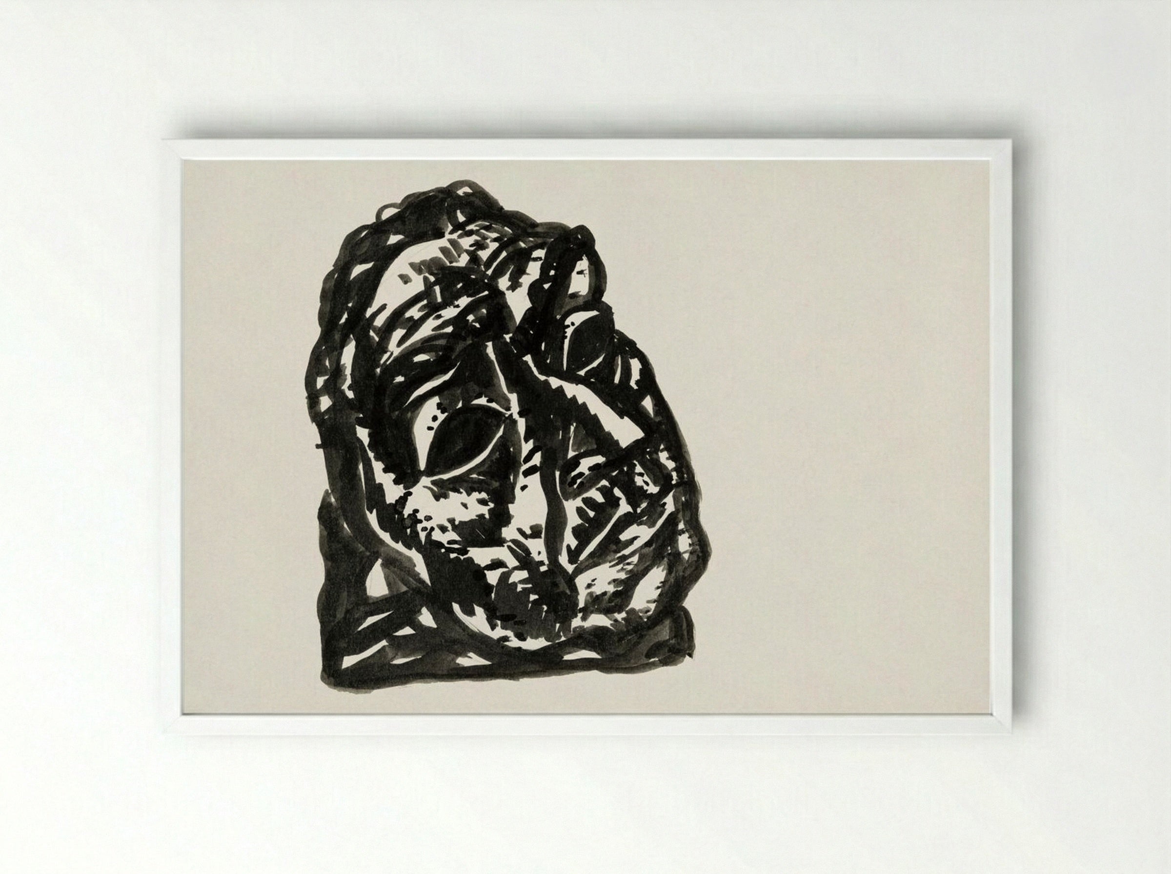 Head of a Man Looking Obliquely to the Top Right - Leo Gestel - Framed Print White