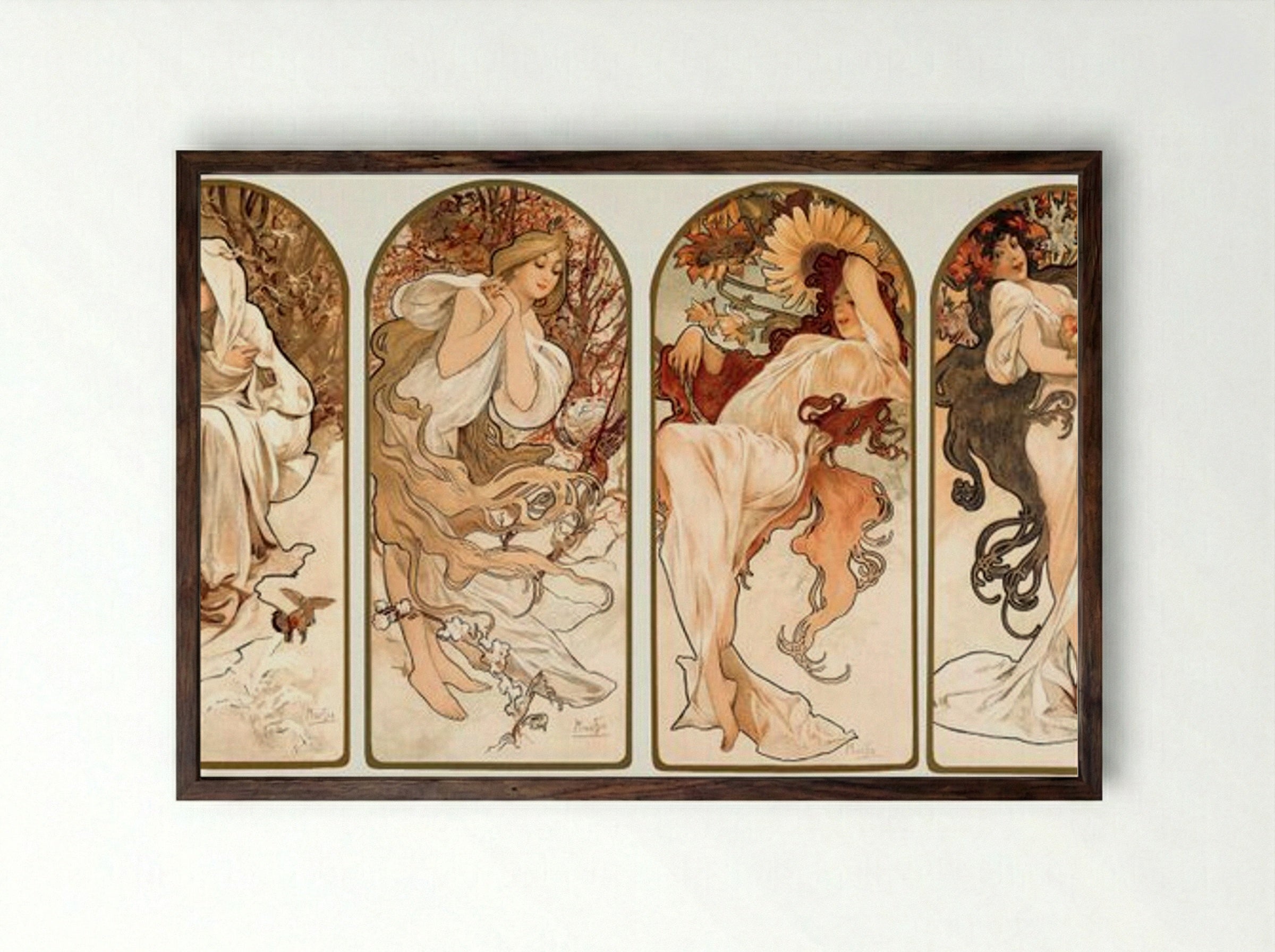 The Seasons - Alphonse Mucha - Framed Print Dark Wood