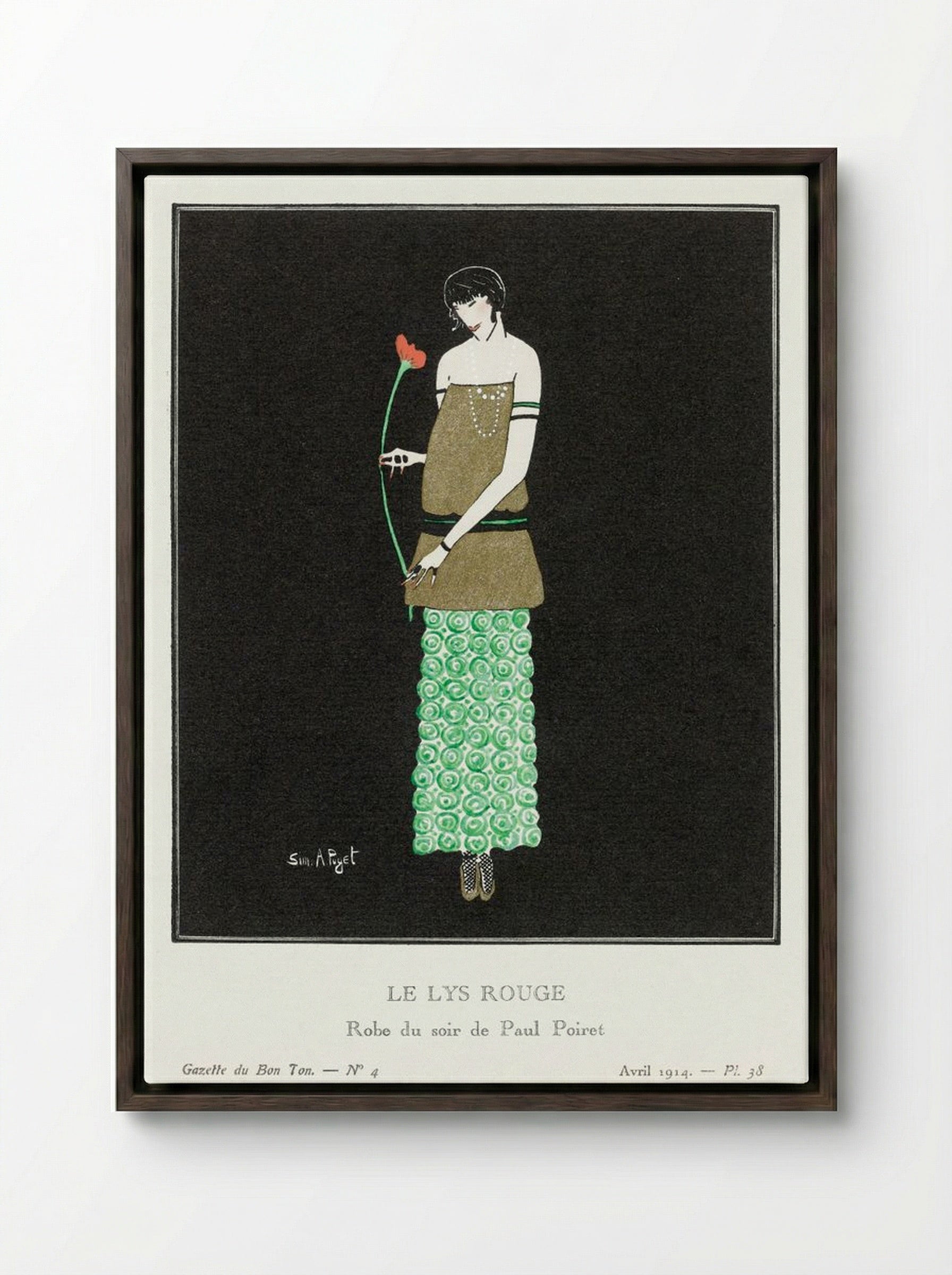 Le Lys Rouge, Robe du Soir de Paul Poiret - Simone A. Puget - Framed Canvas Dark Wood