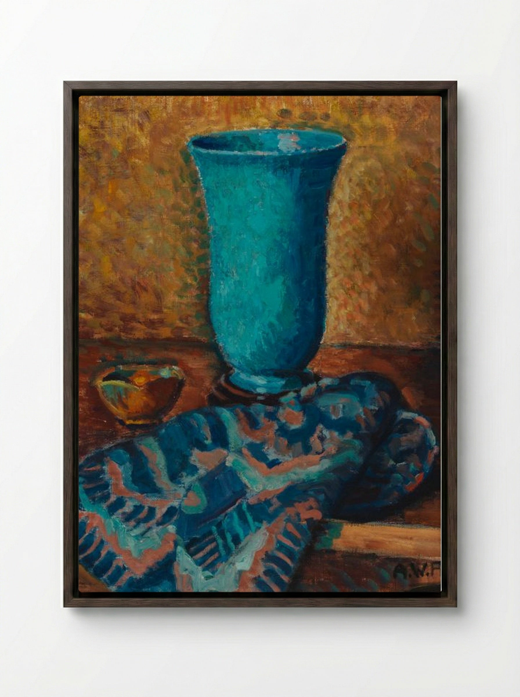 Sininen maljakko (Blue Vase) - Alfred William Finch - Framed Canvas Dark Wood