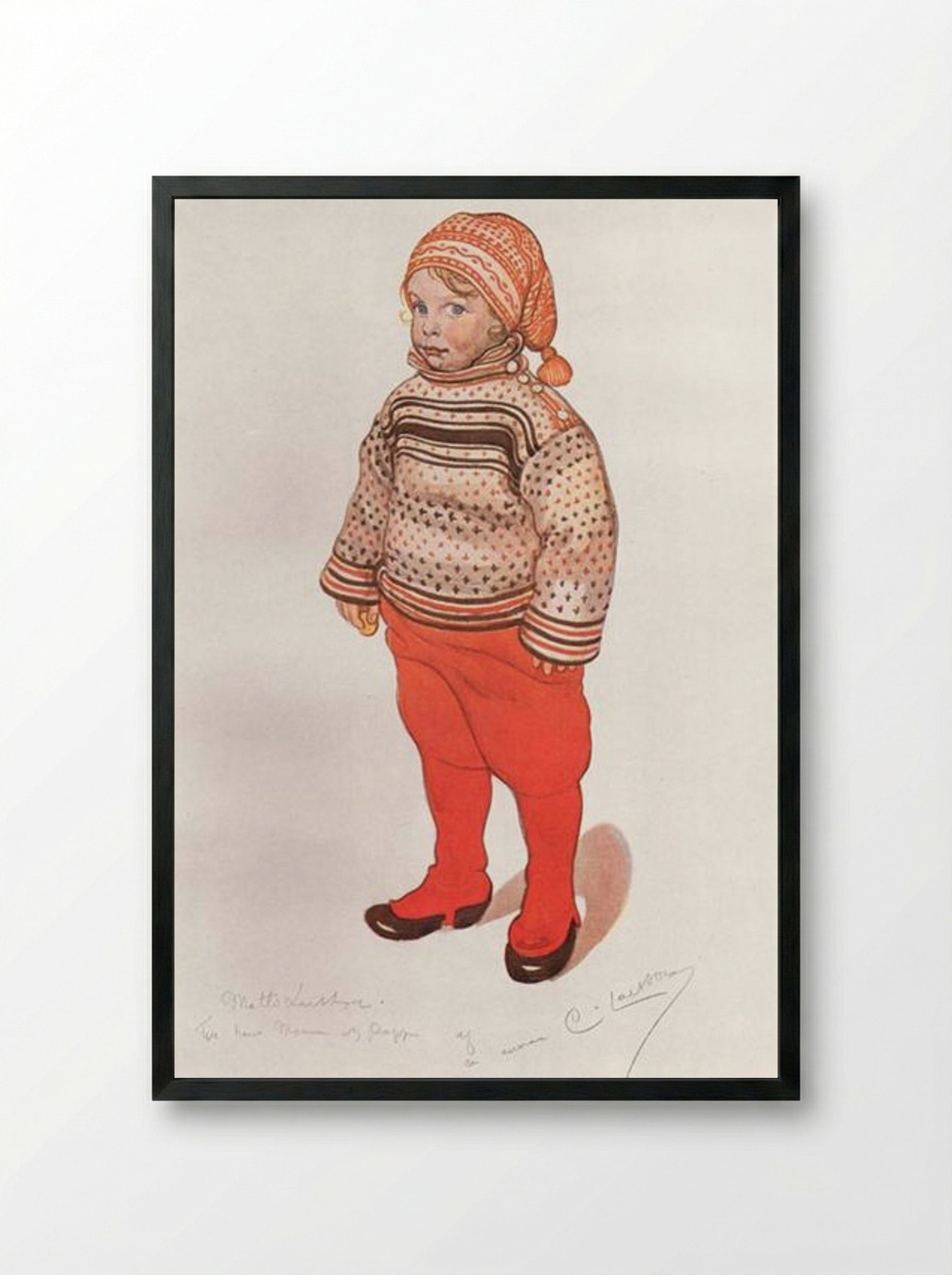 Lille Matts Larsson (Carl Larsson) - Carl Larsson - Framed Print Black
