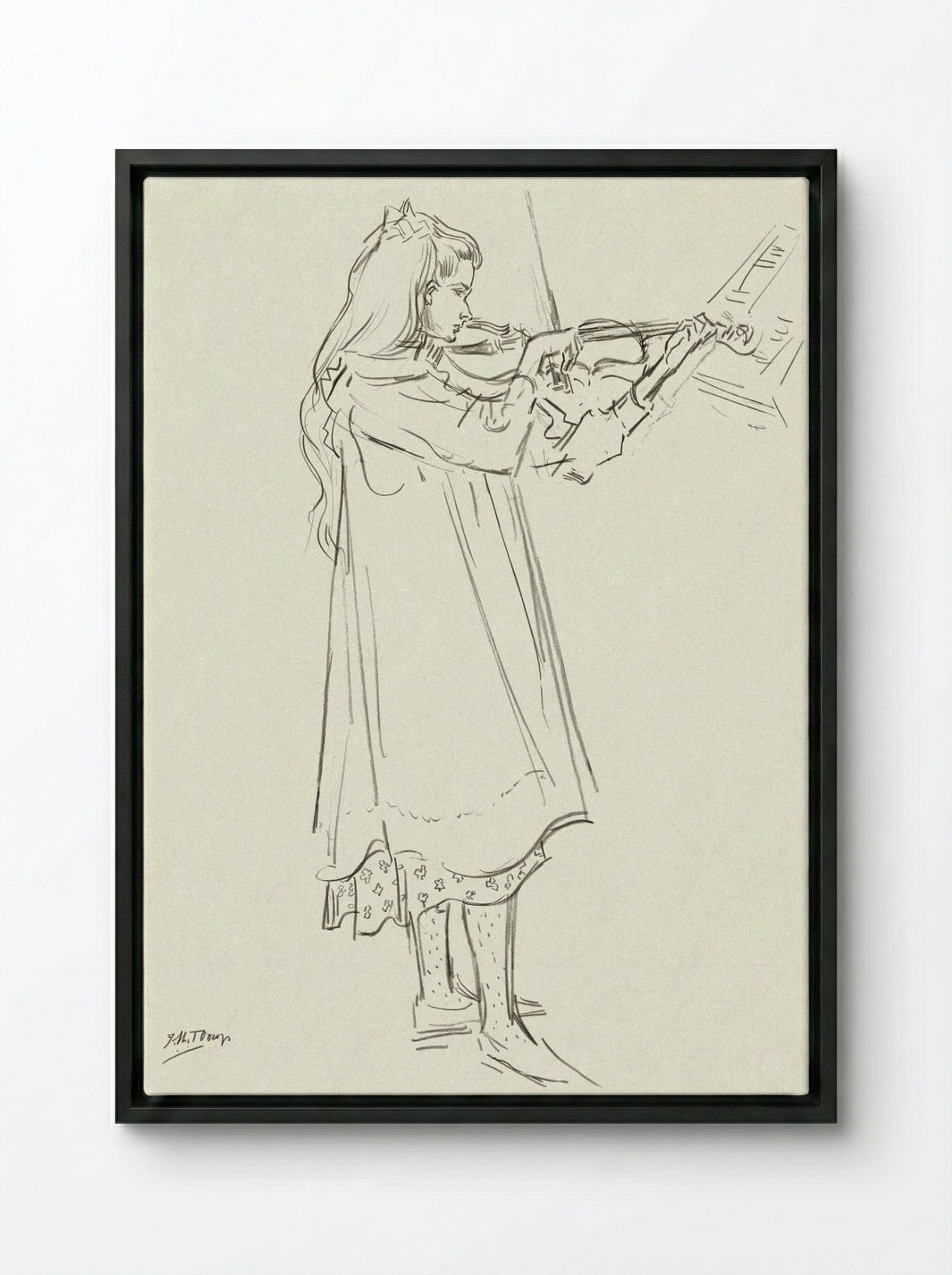 Girl Playing the Violin - Jan Toorop - Framed Canvas Black