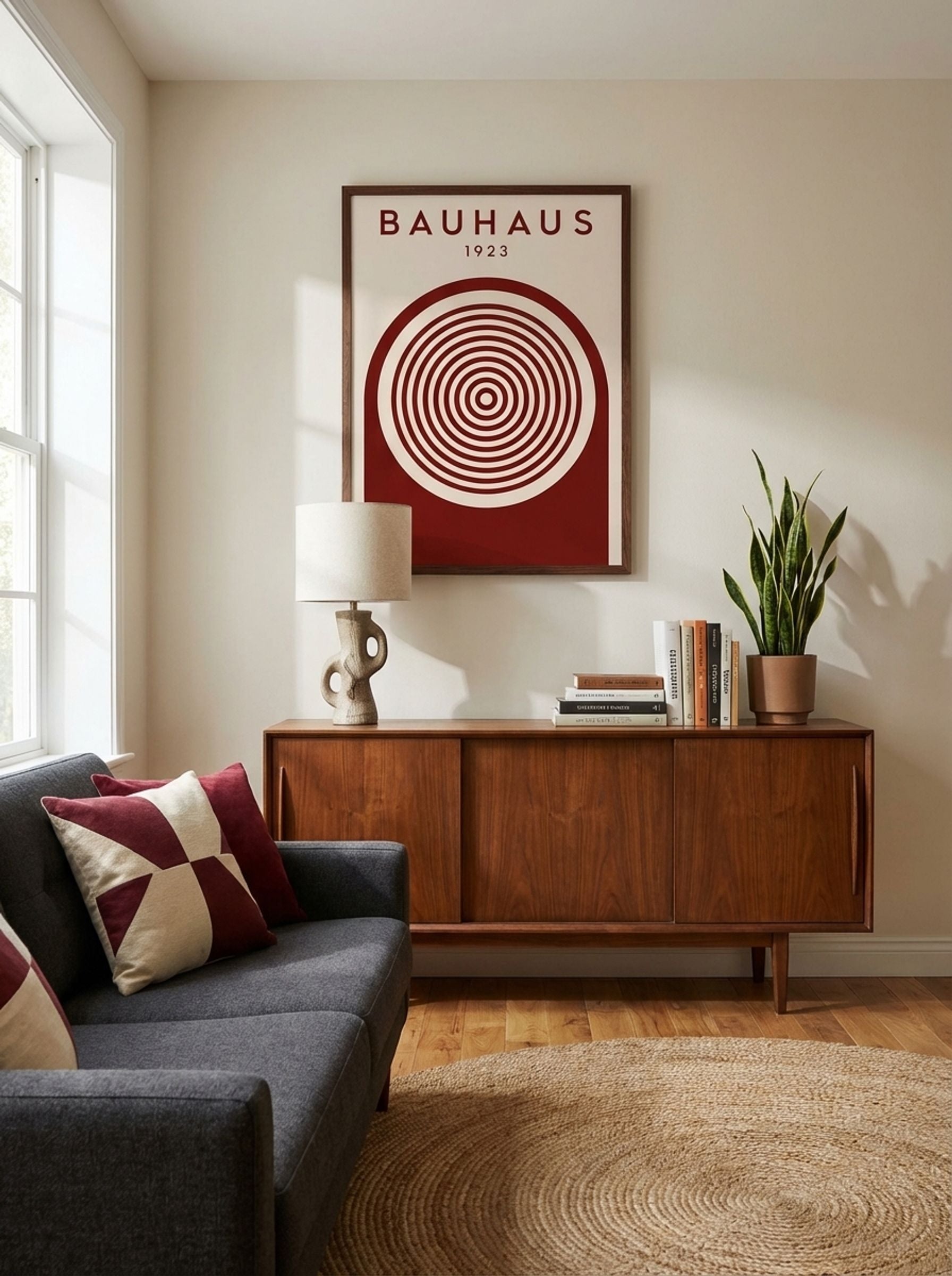 Bauhaus 1923 Concentric Circles – Deep Red Print - Lifestyle