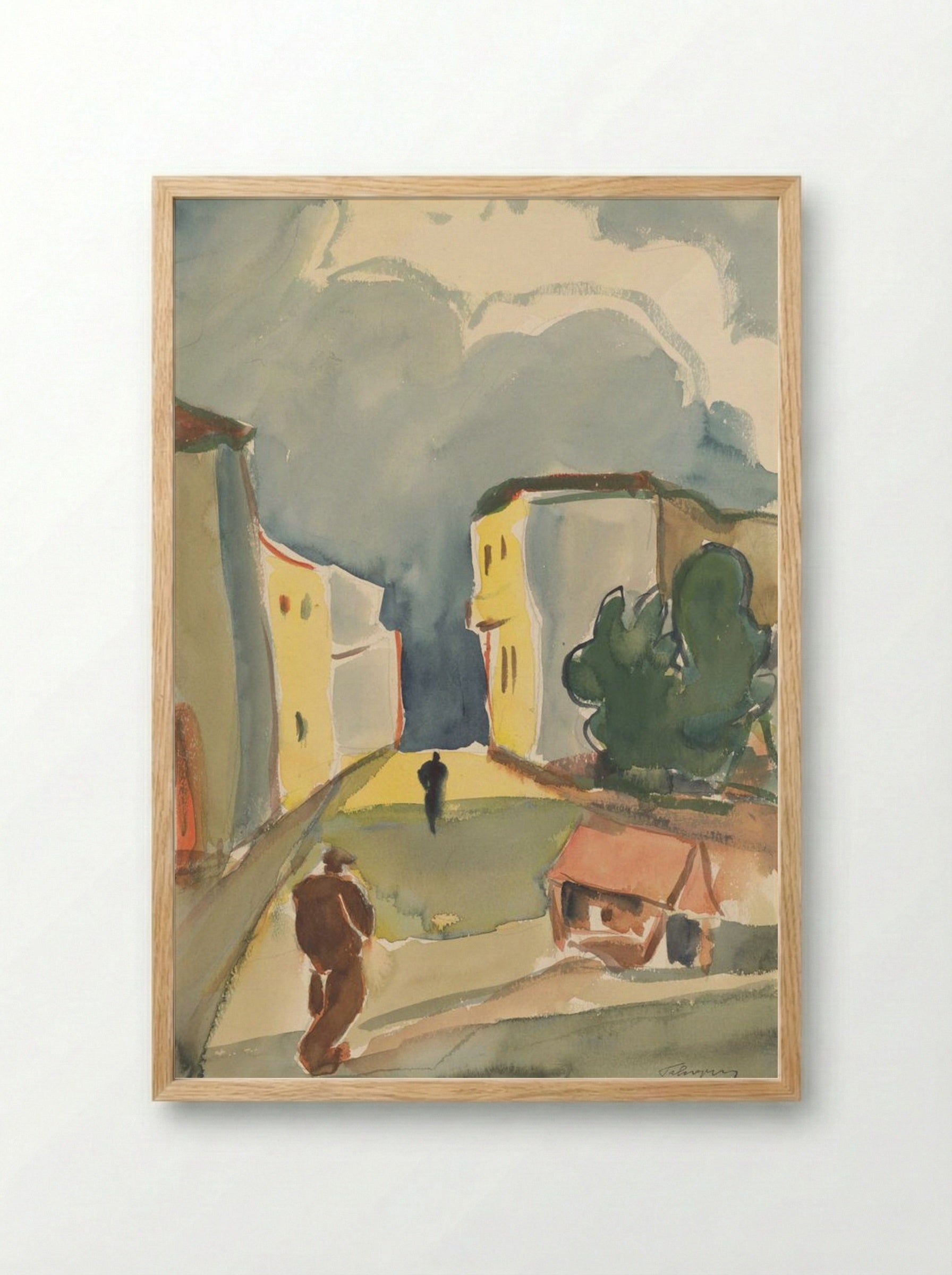 Two Pedestrians in a Townscape - Zolo Palugyay - Framed Print Wood