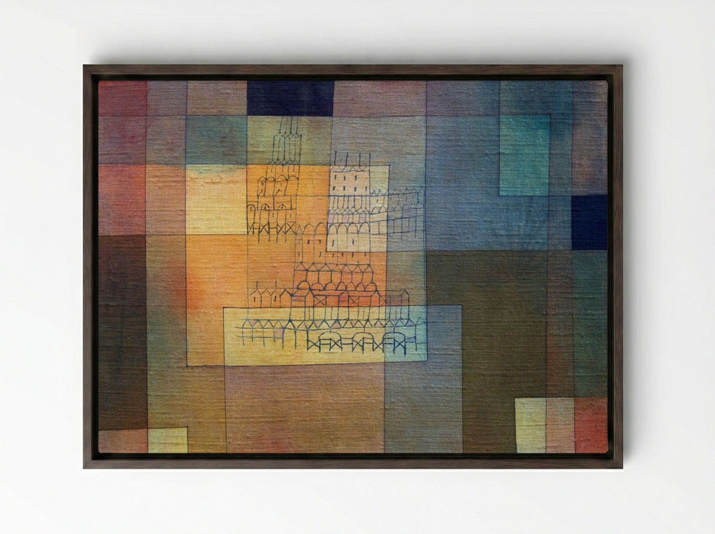 Polyphonic Architecture - Paul Klee - Framed Canvas Dark Wood