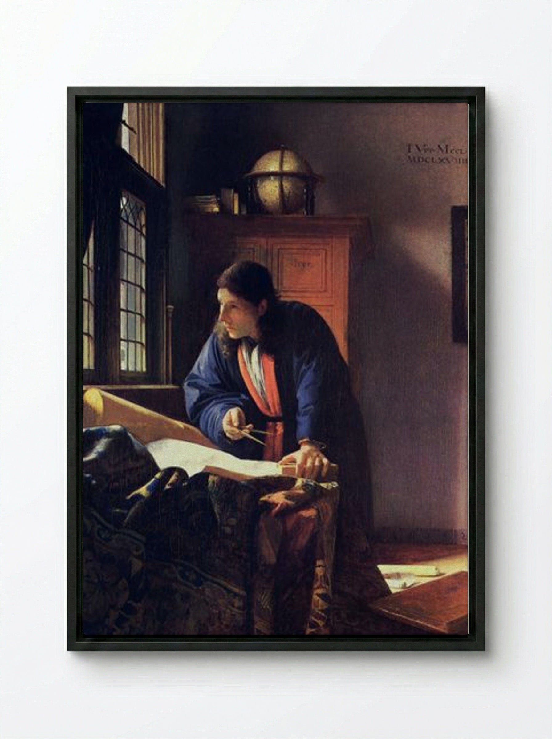 The Geographer - Johannes Vermeer - Framed Canvas Black