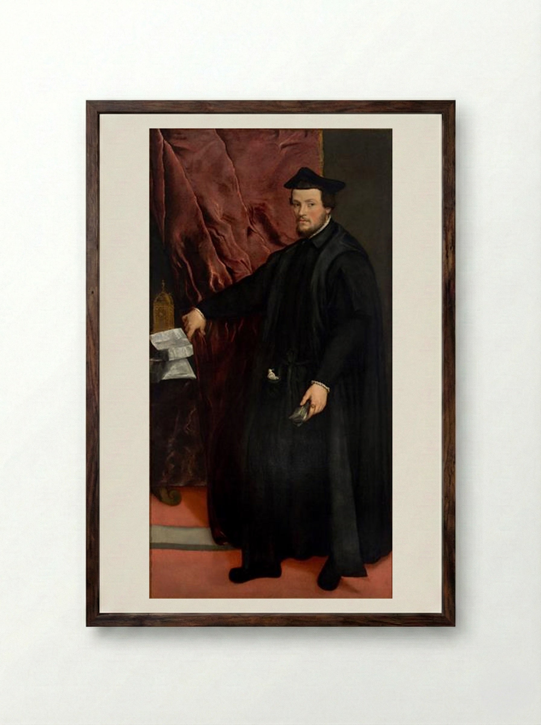 Portrait of Cardinal Cristoforo Madruzzo - Titian - Framed Print Dark Wood