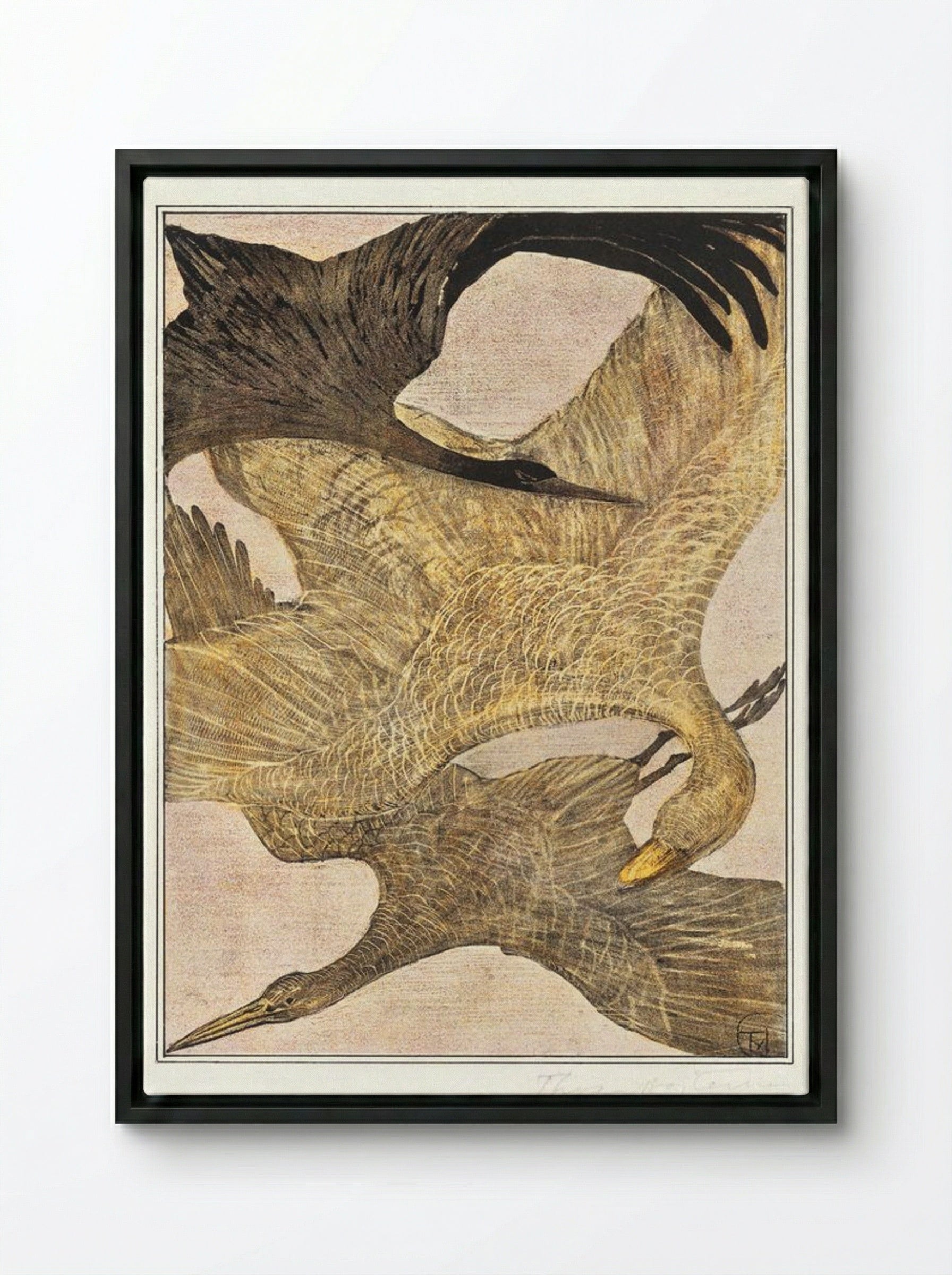 Drie vliegende vogels (Three Flying Birds) - Theo van Hoytema - Framed Canvas Black