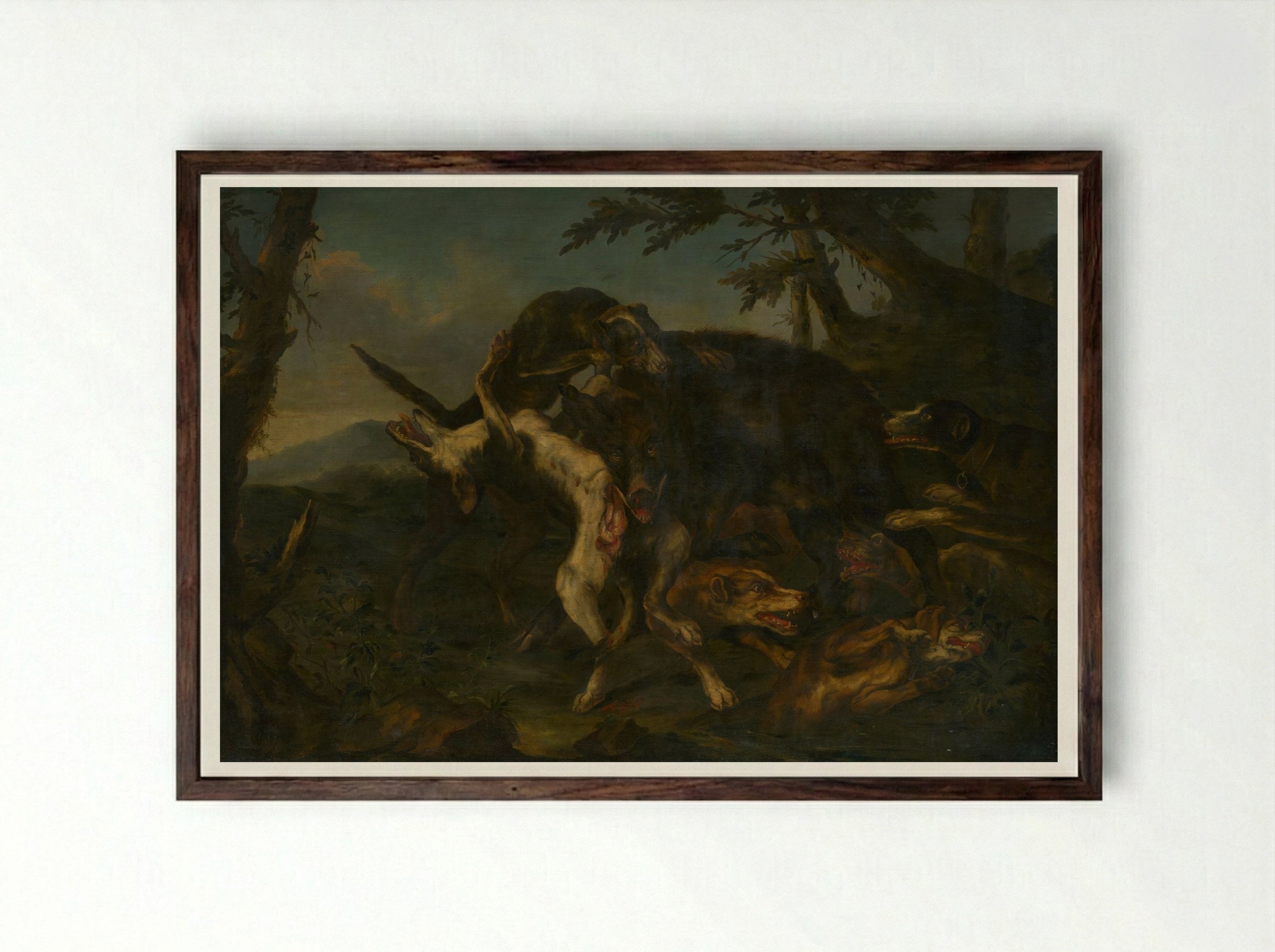 Boar Hunt - Frans Snyders - Framed Print Dark Wood