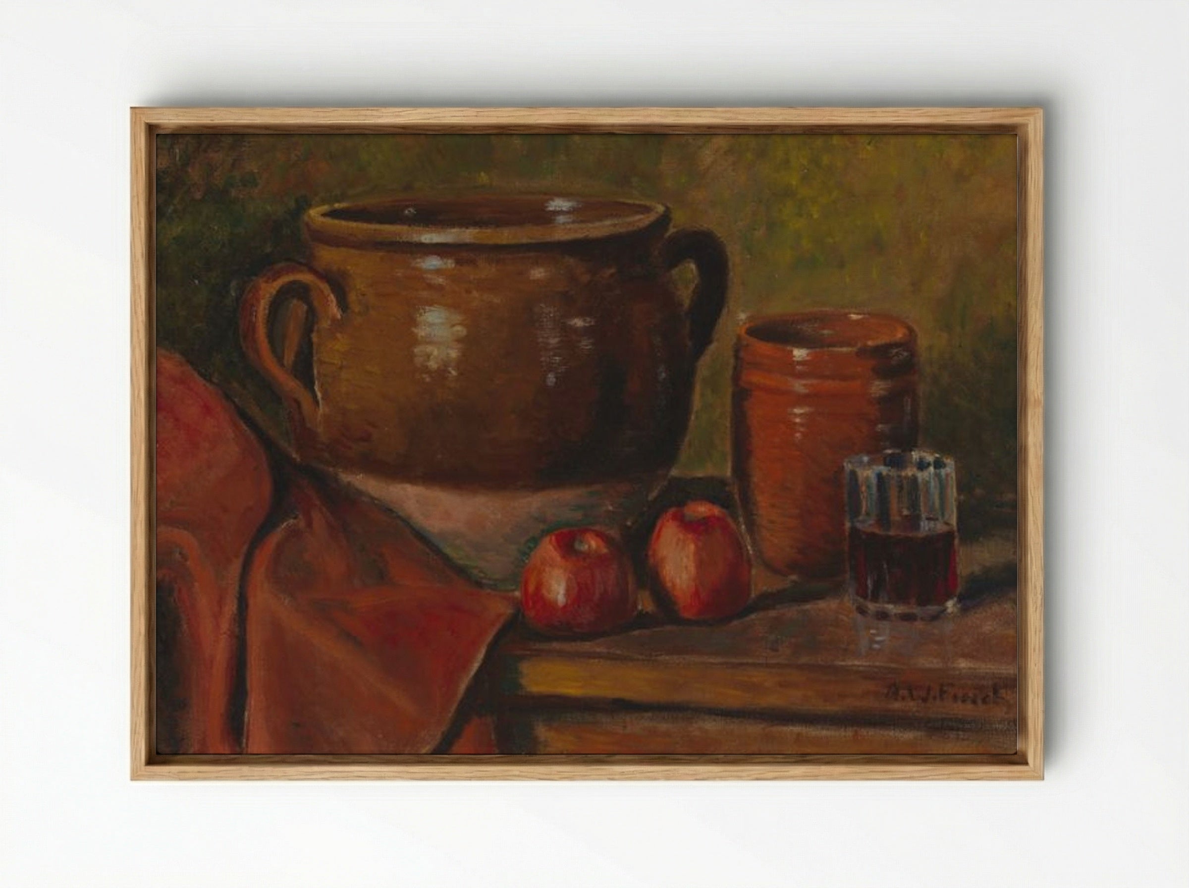 Still Life with Pottery and Apples - Alfred William Finch - Framed Canvas Wood