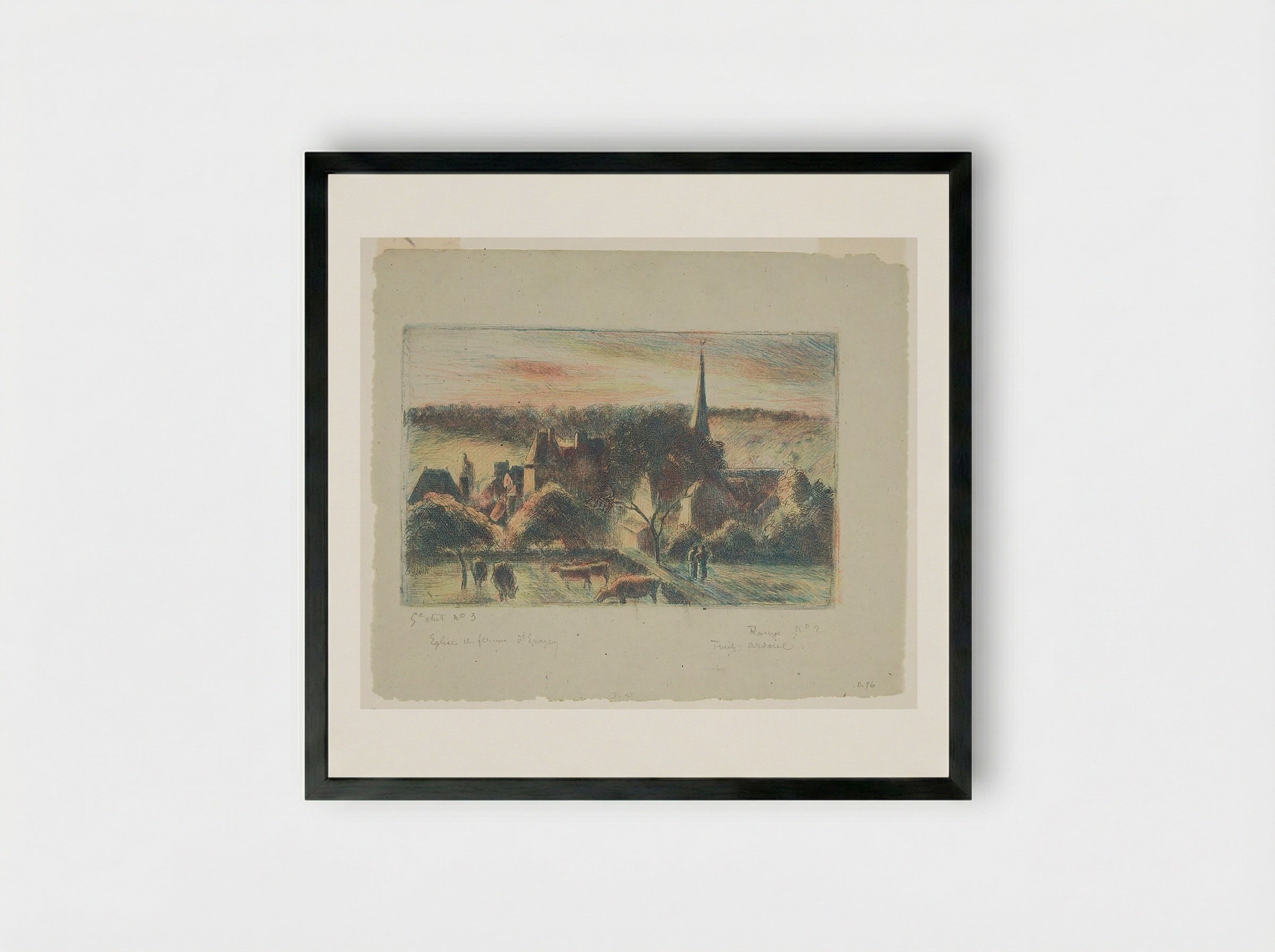 Church and Farm at Eragny - Camille Pissarro - Framed Print Black