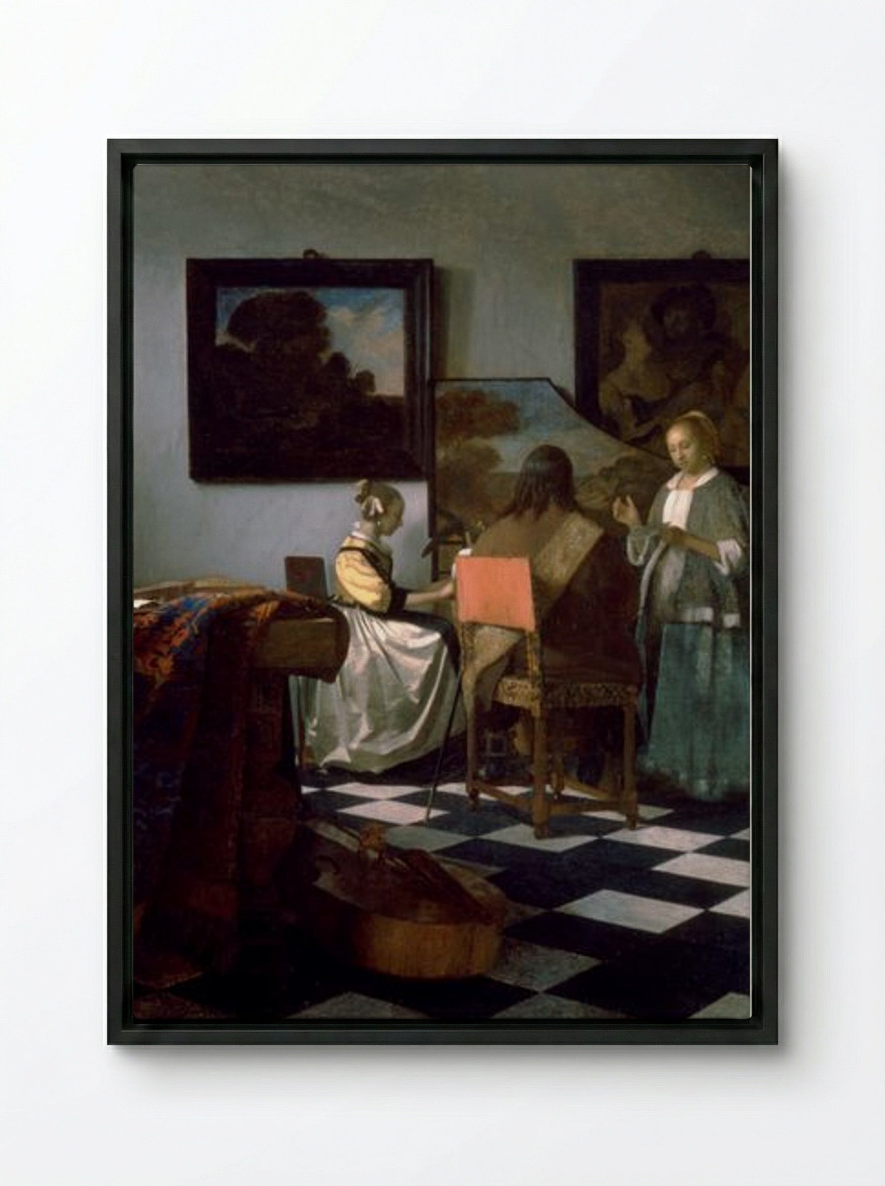 The Concert - Johannes Vermeer - Framed Canvas Black