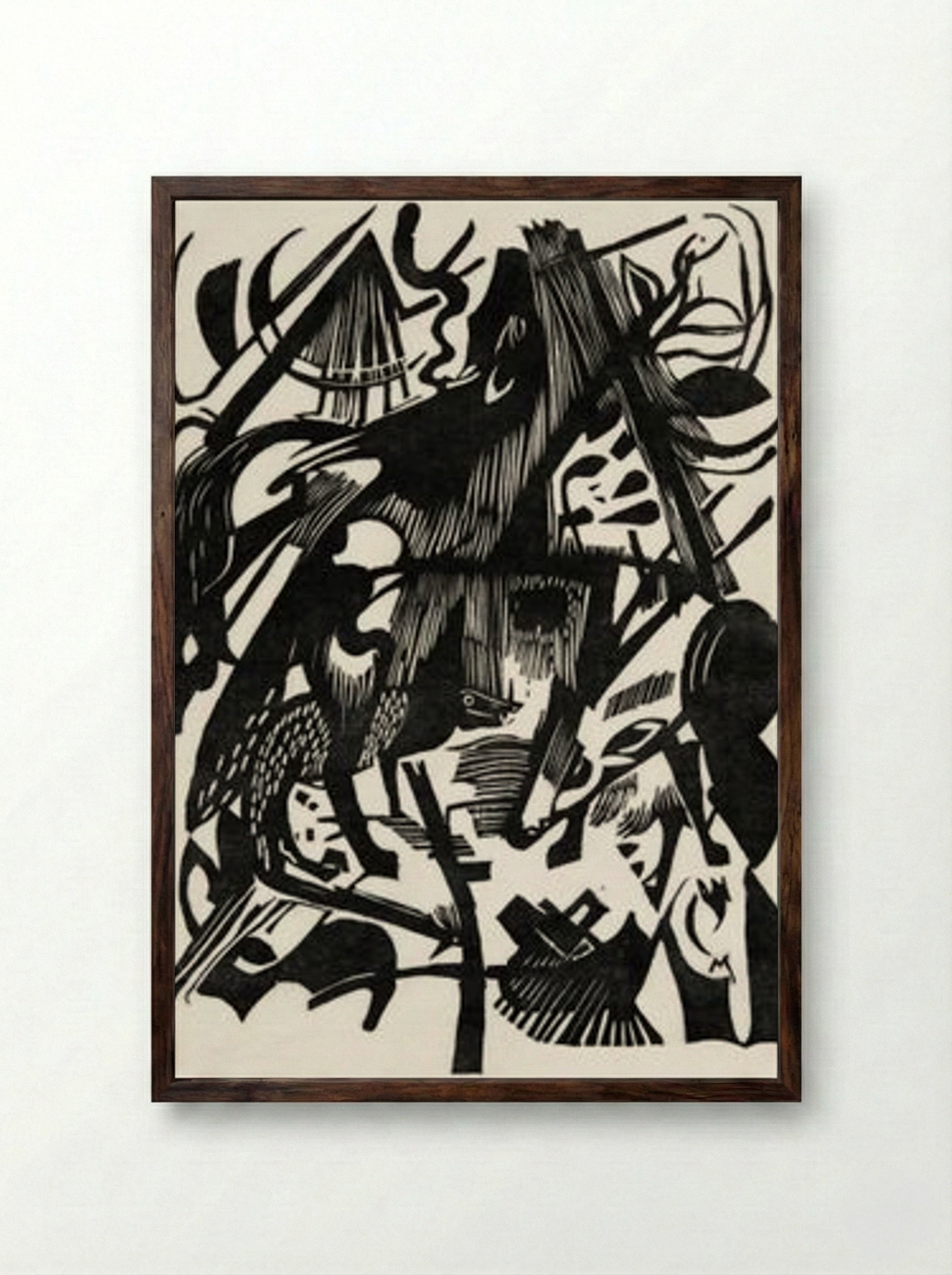 Birth of the Wolves - Franz Marc - Framed Print Dark Wood