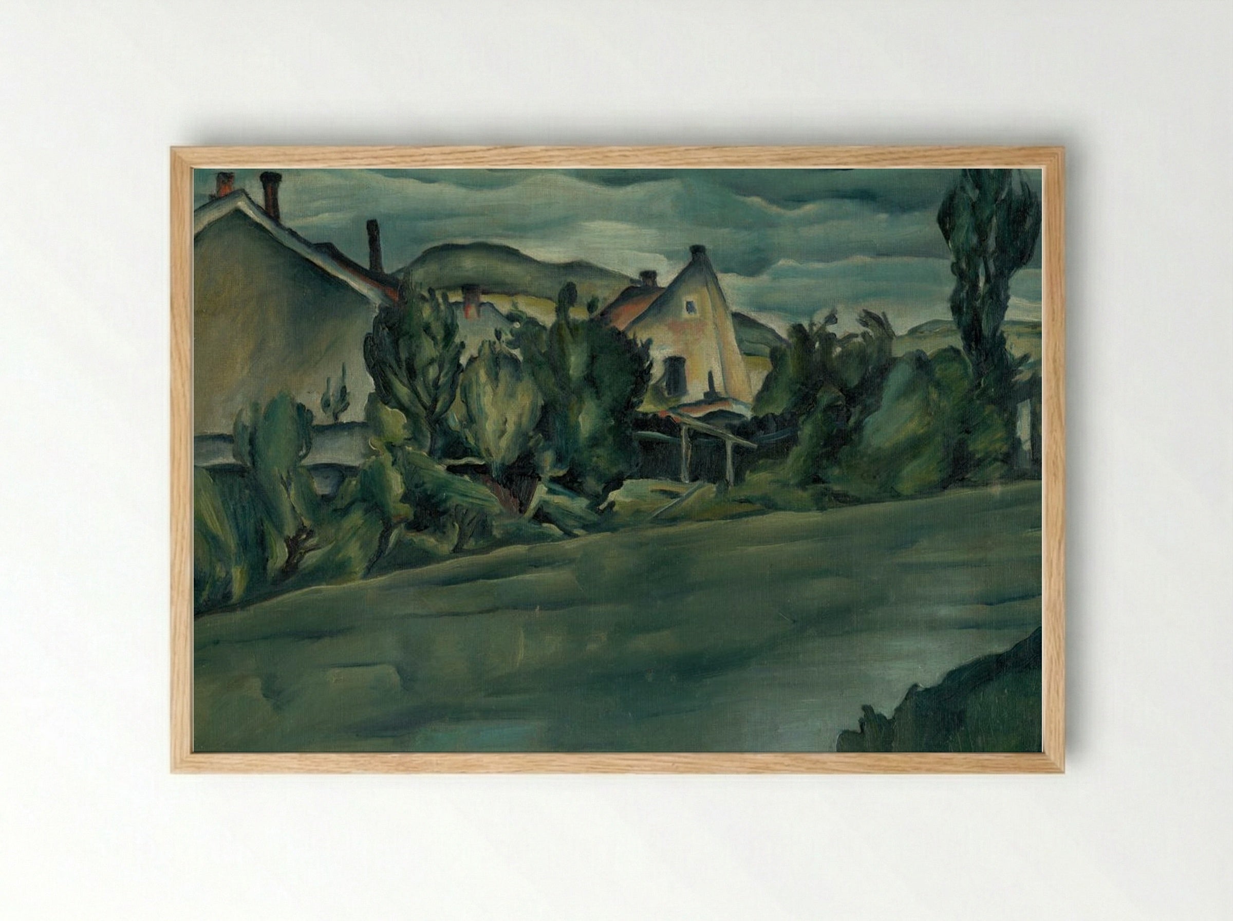 Landscape with Houses - Konstantin Bauer - Framed Print Wood