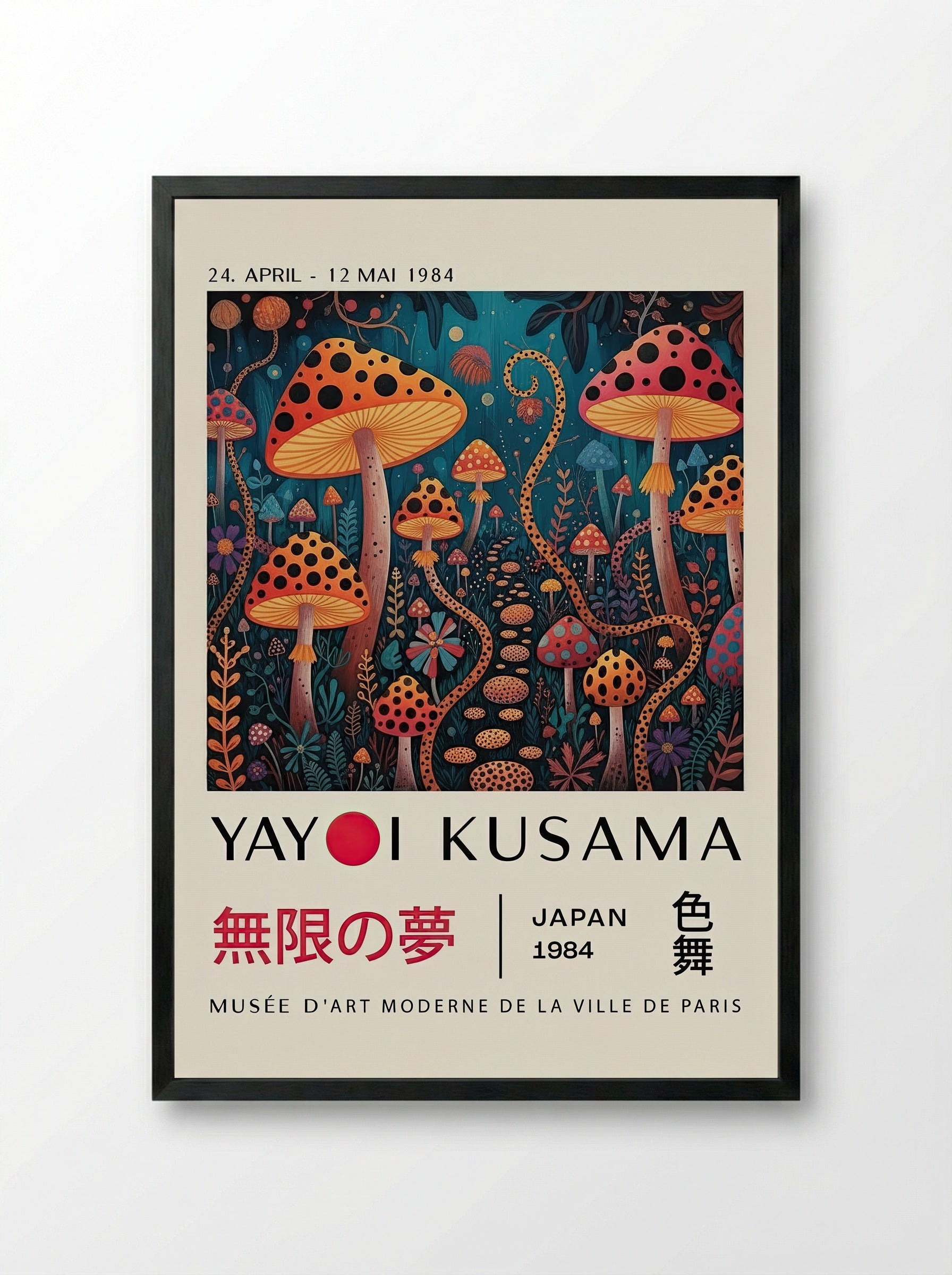 Mushroom Dreamscape - Yayoi Kusama - Framed Print Black