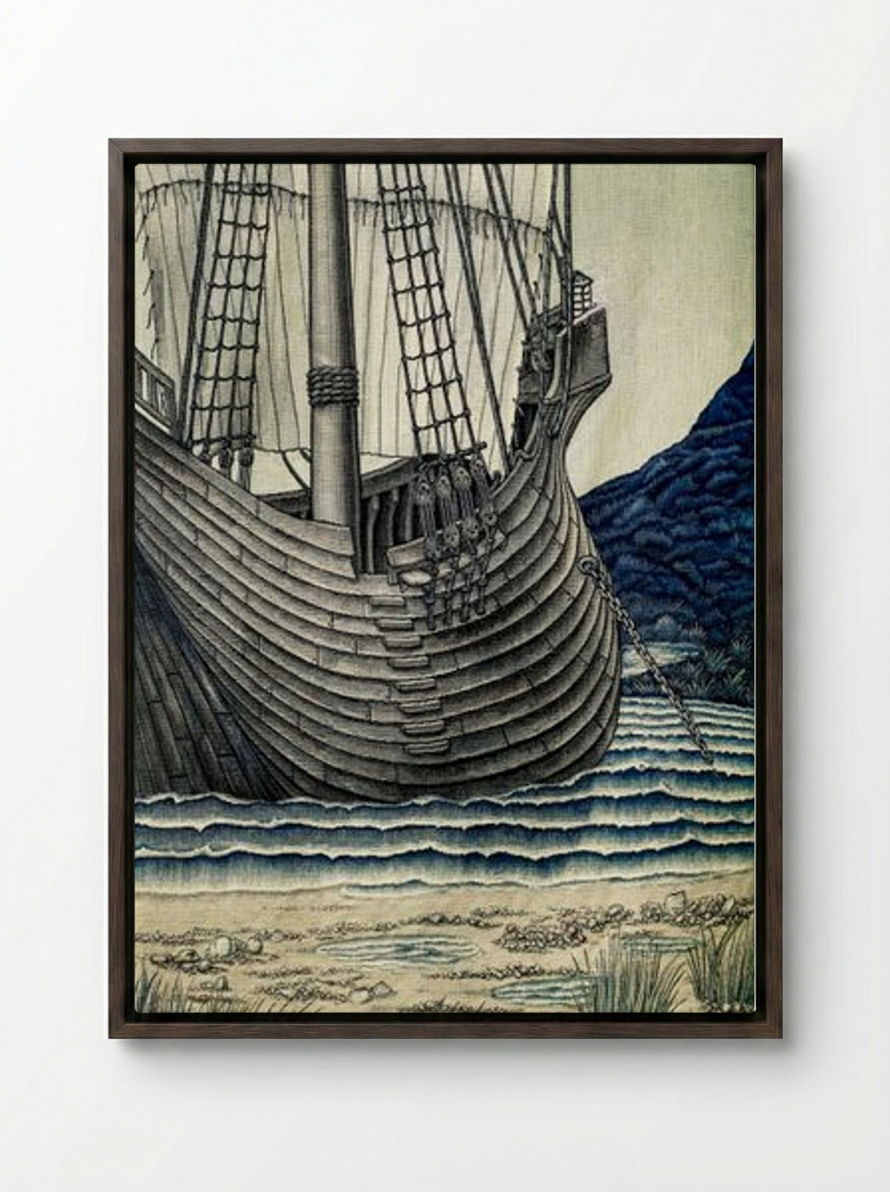 The Ship - William Morris - Framed Canvas Dark Wood